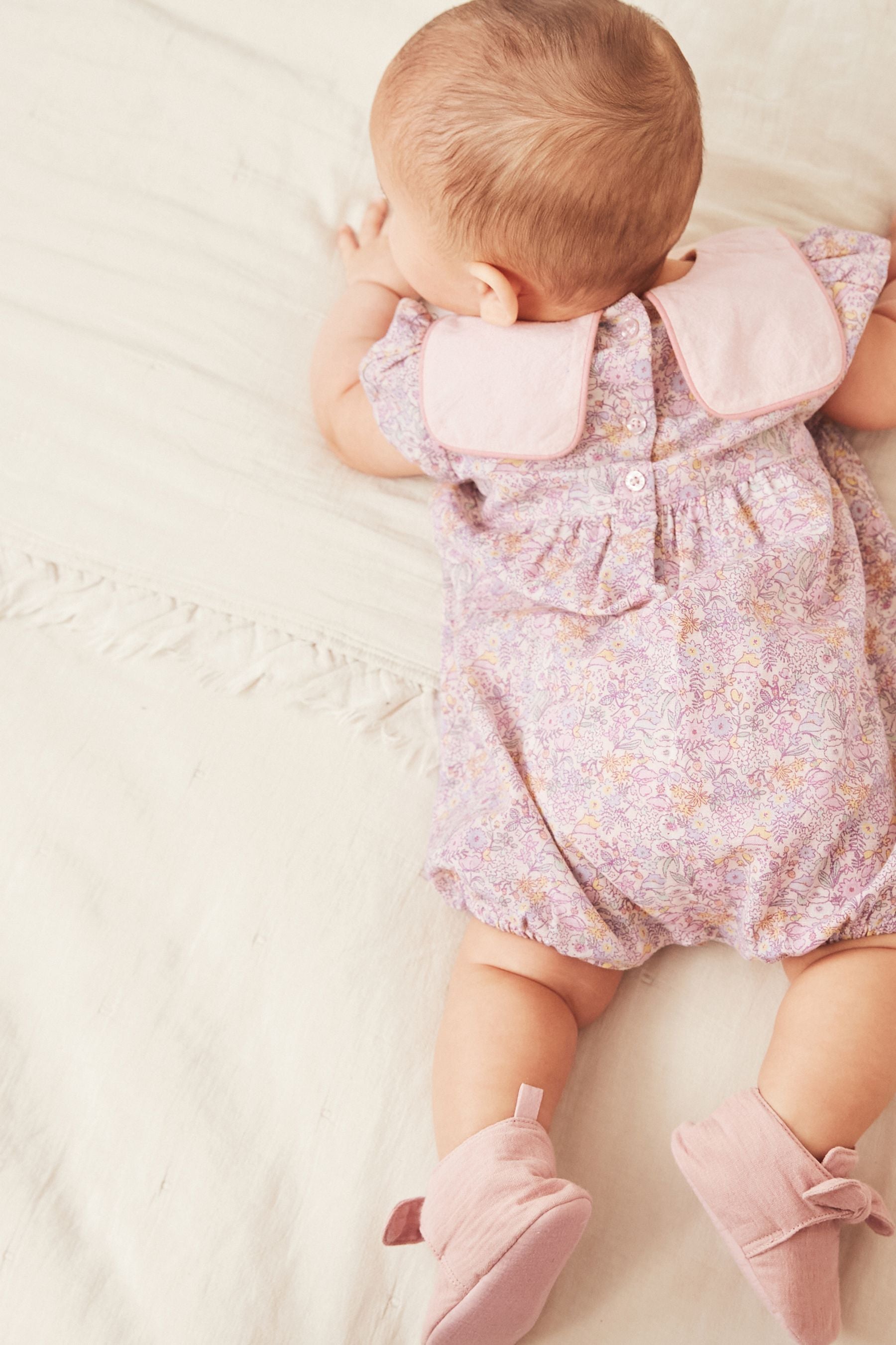 Pale Pink Floral Baby Playsuit (0mths-2yrs)