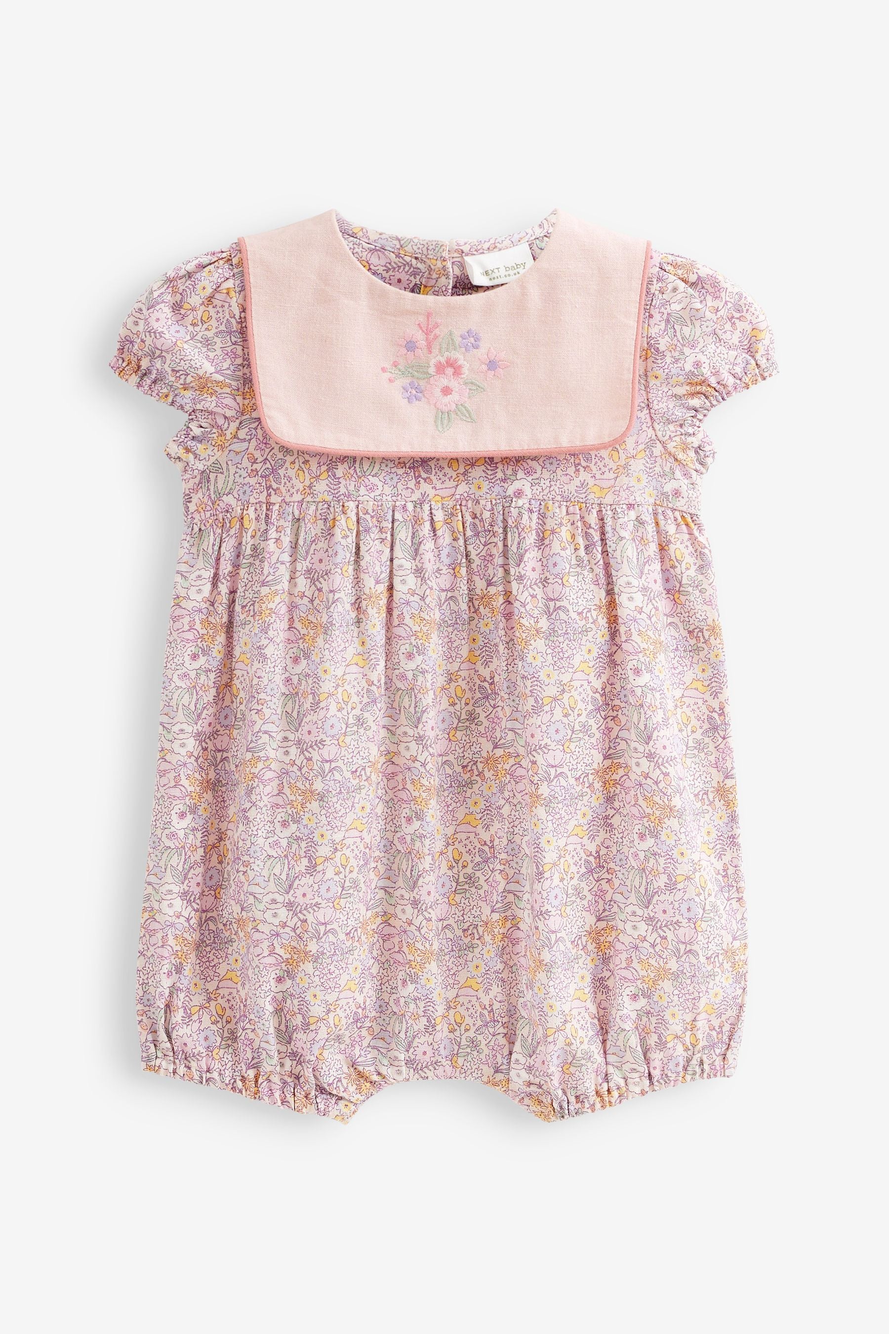 Pale Pink Floral Baby Playsuit (0mths-2yrs)