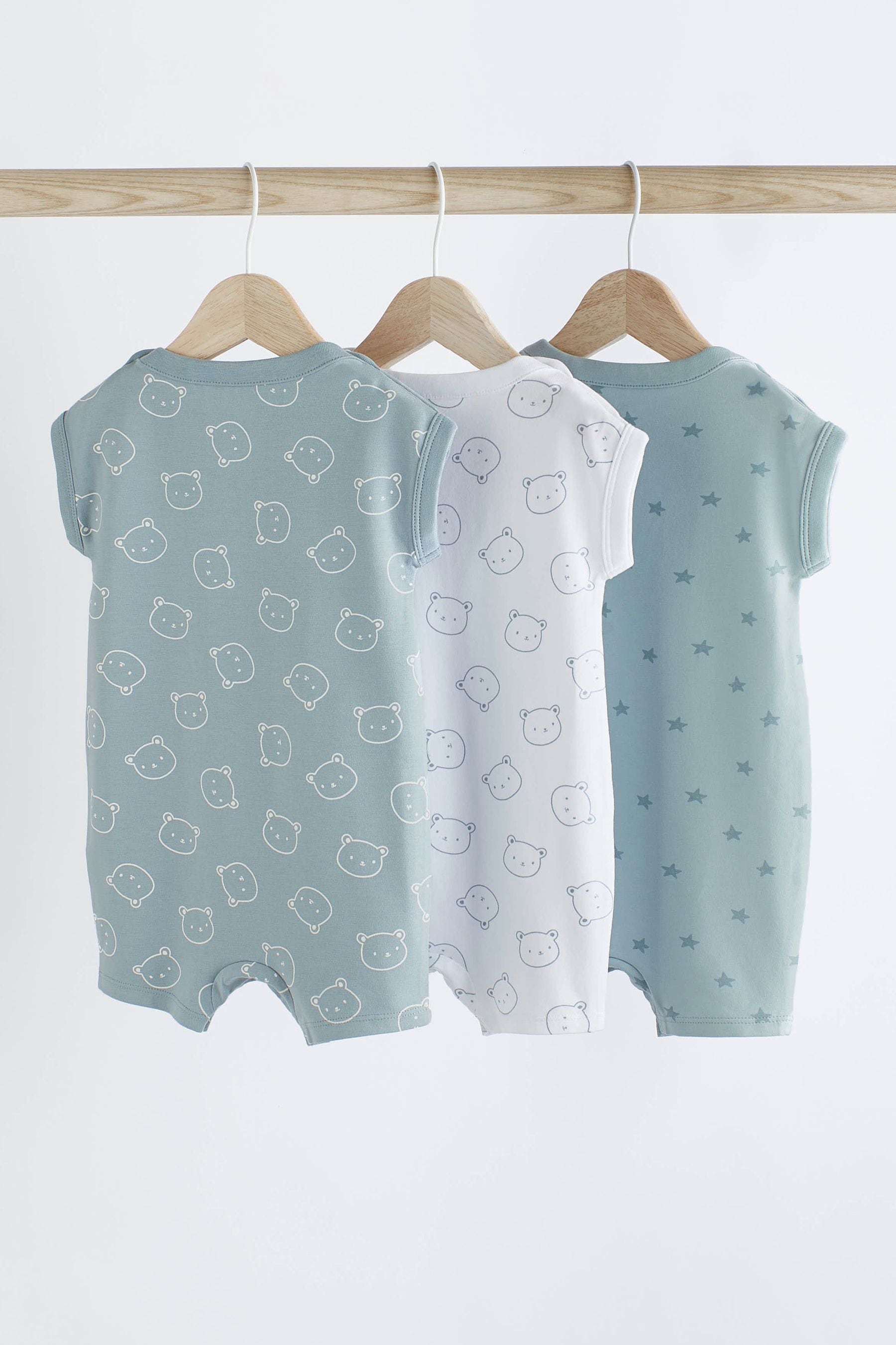 Blue/White Bear Baby Jersey Rompers 3 Pack