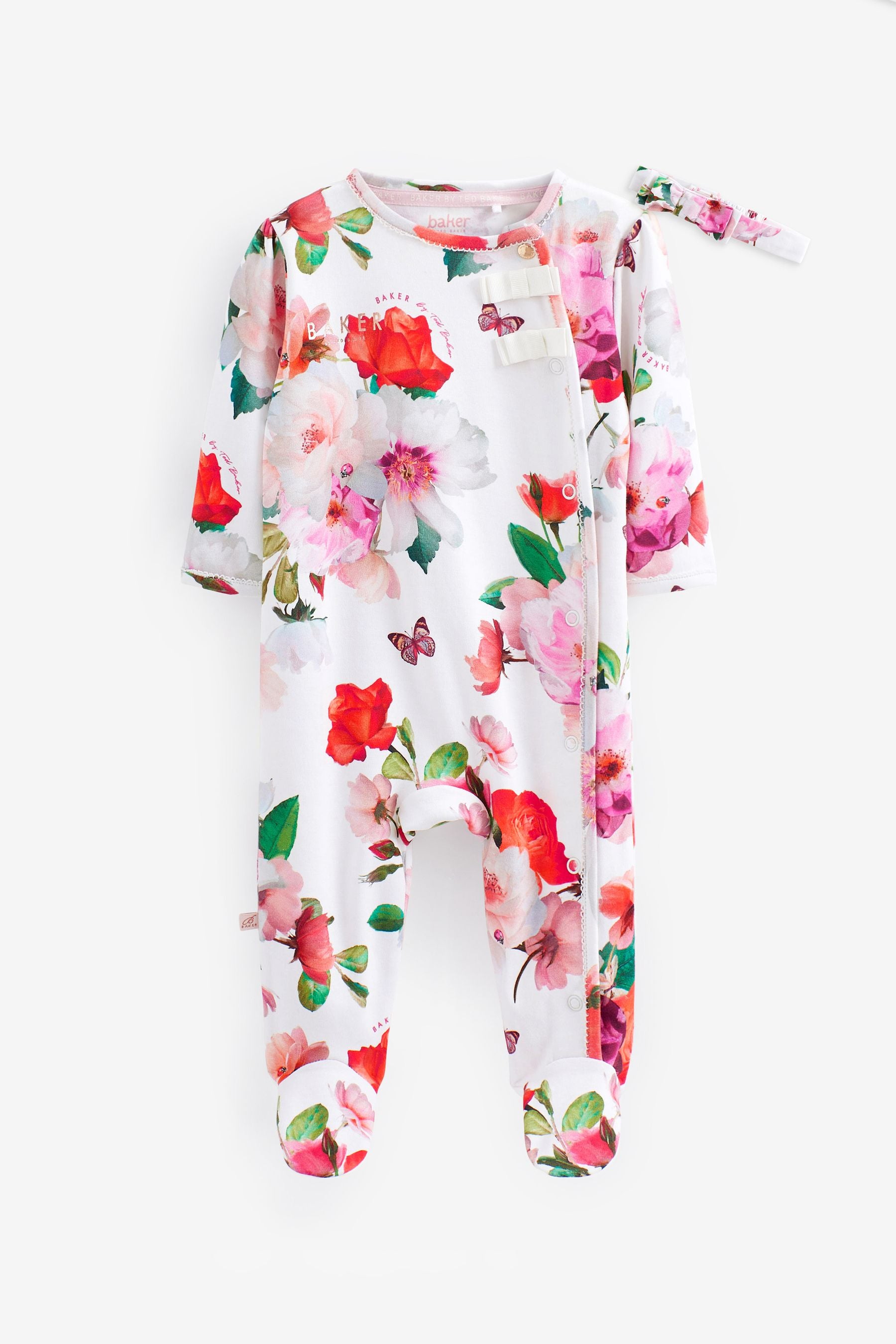 White Baker by Ted Baker White Floral Sleepsuit and Headband Set