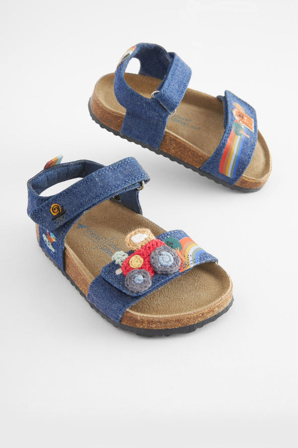 Denim Tractor Crochet Corkbed Comfort Sandals