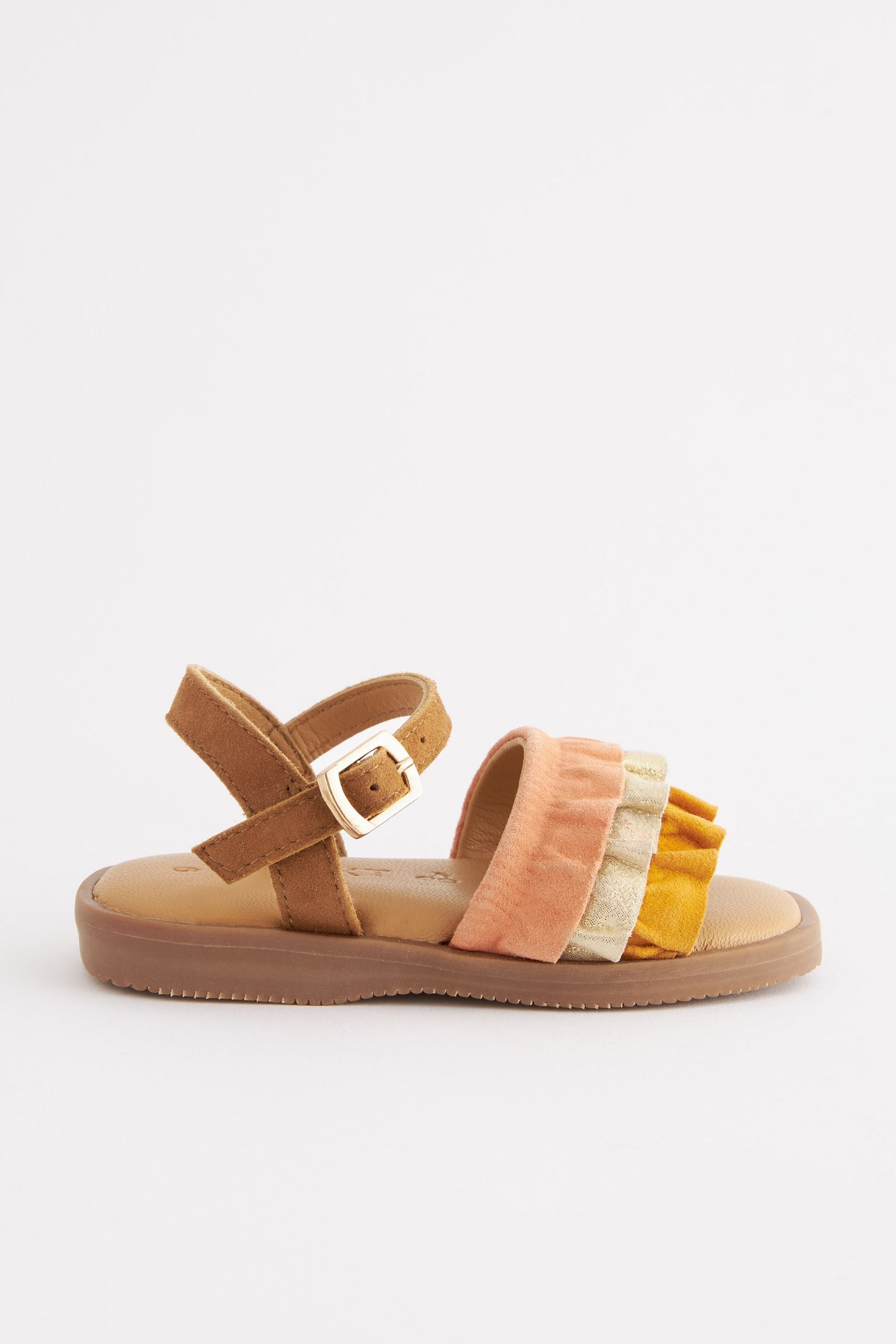 Orange/Tan Brown Leather Ruffle Sandals