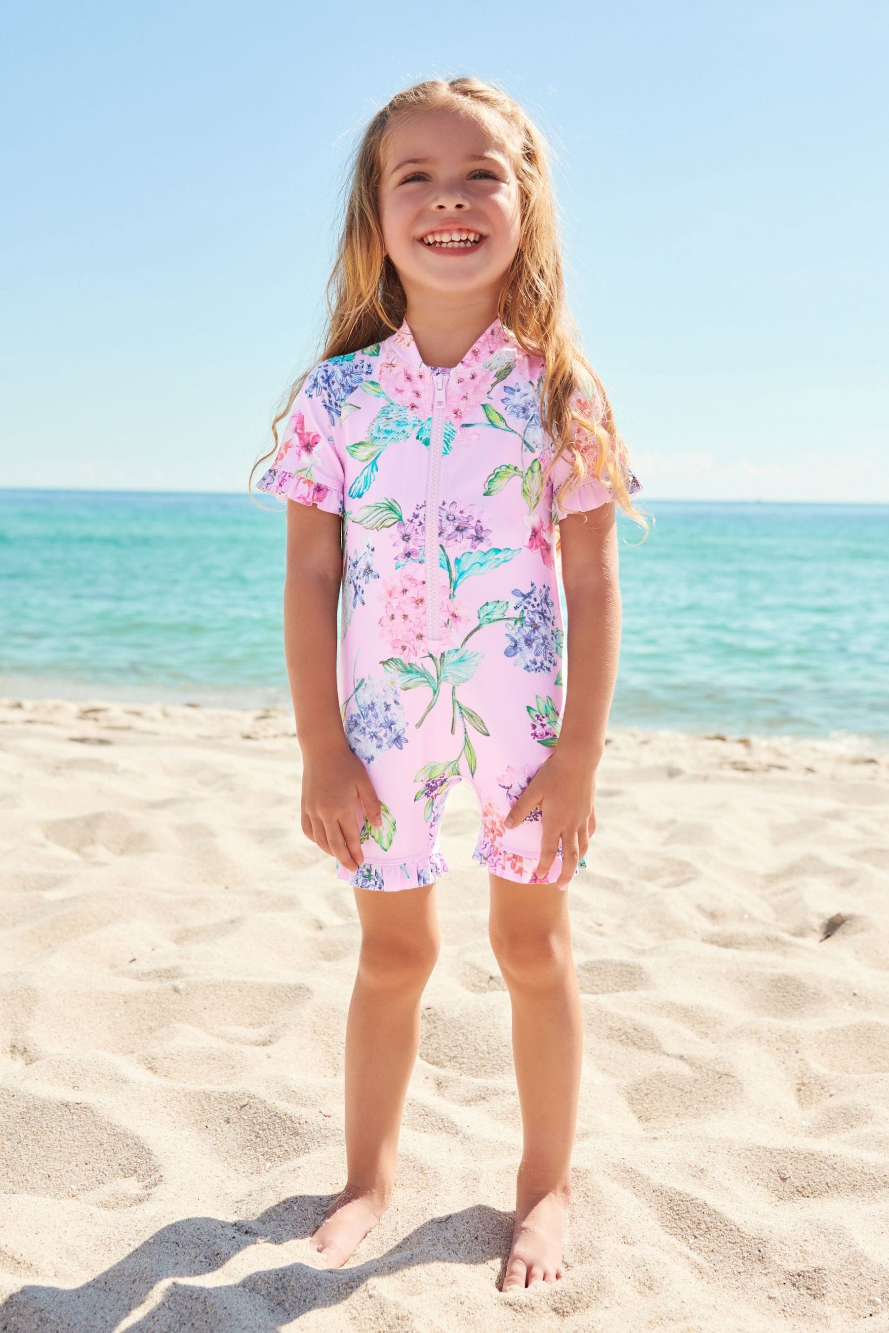 Pale Pink Floral Sunsafe Swimsuit (3mths-7yrs)