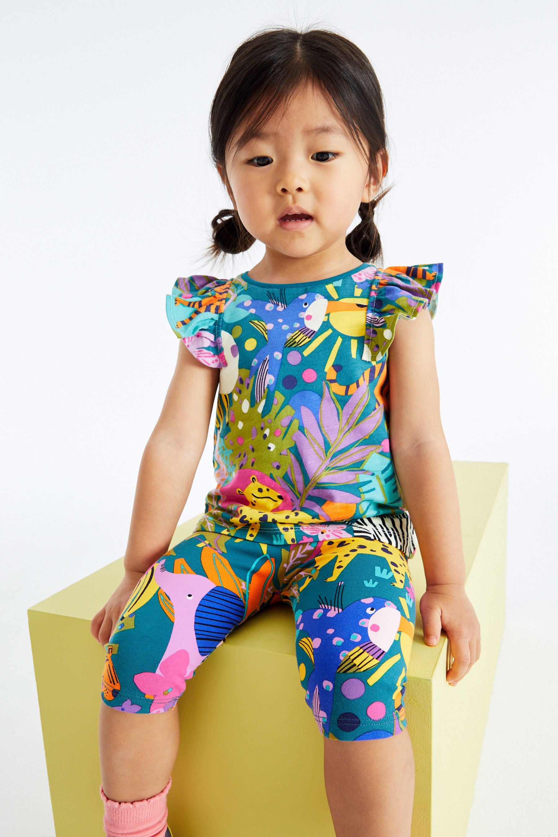 Teal Blue Jungle Printed Cropped Leggings (3mths-7yrs)