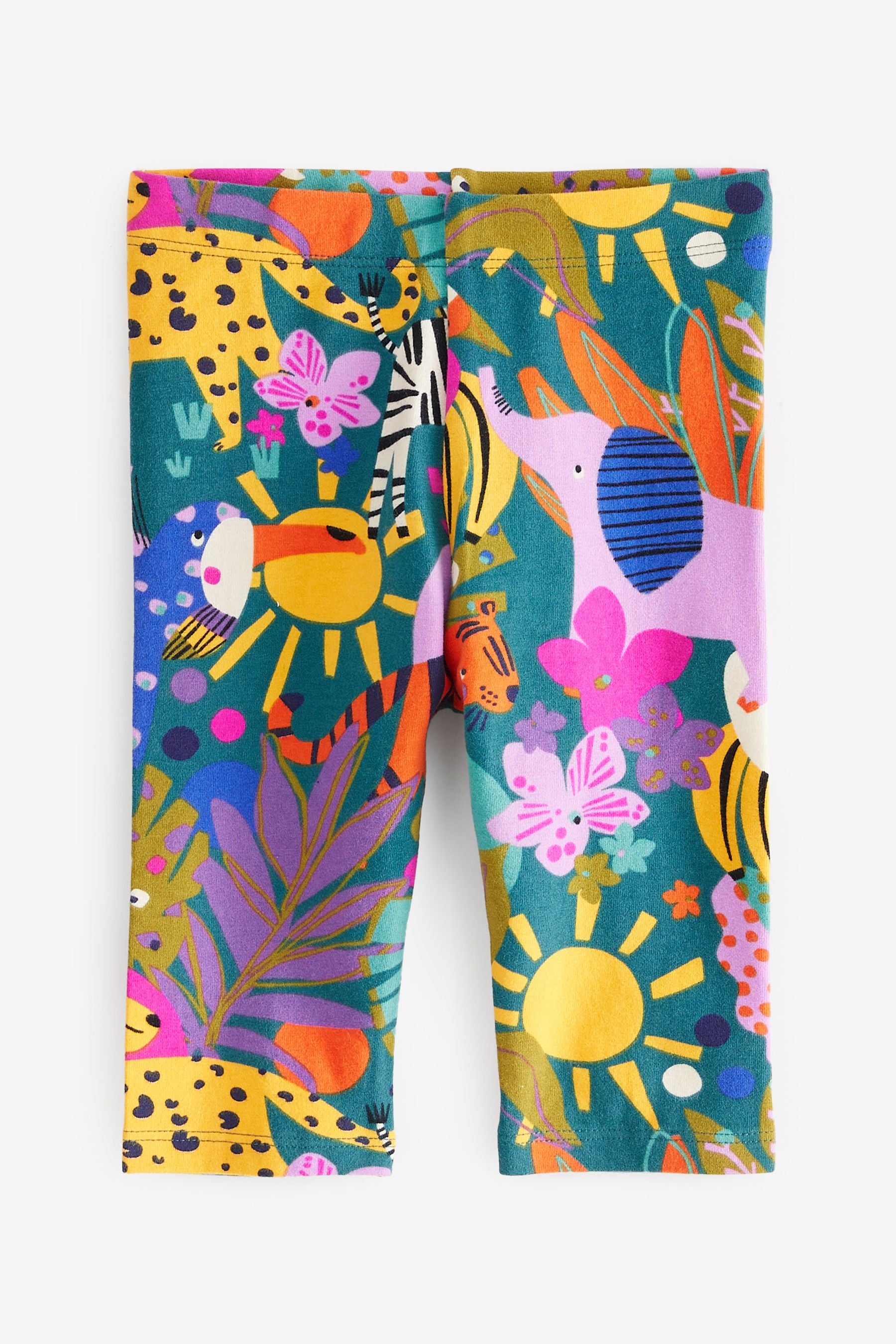 Teal Blue Jungle Printed Cropped Leggings (3mths-7yrs)