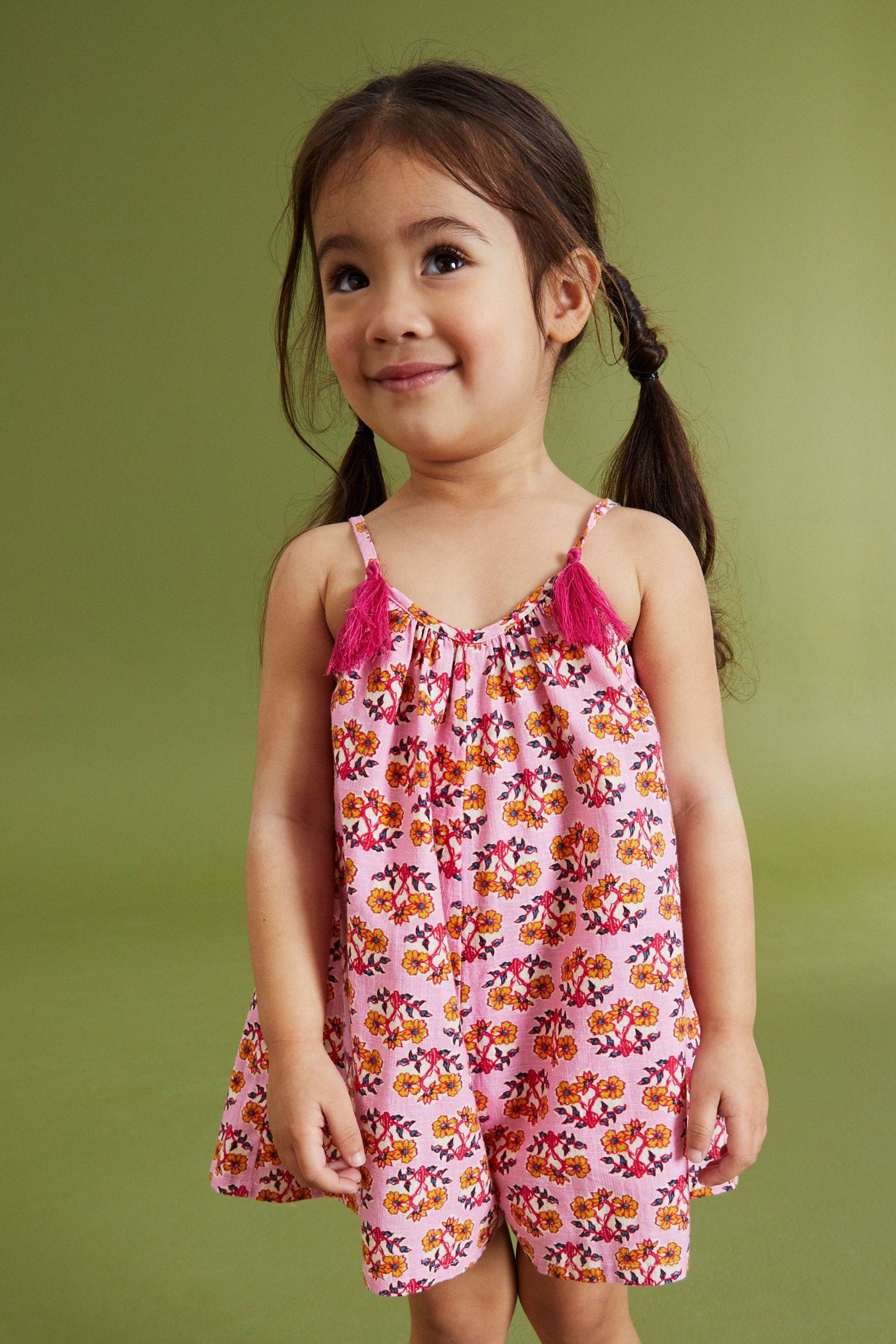 Pink Printed Cotton Playsuit (3mths-8yrs)