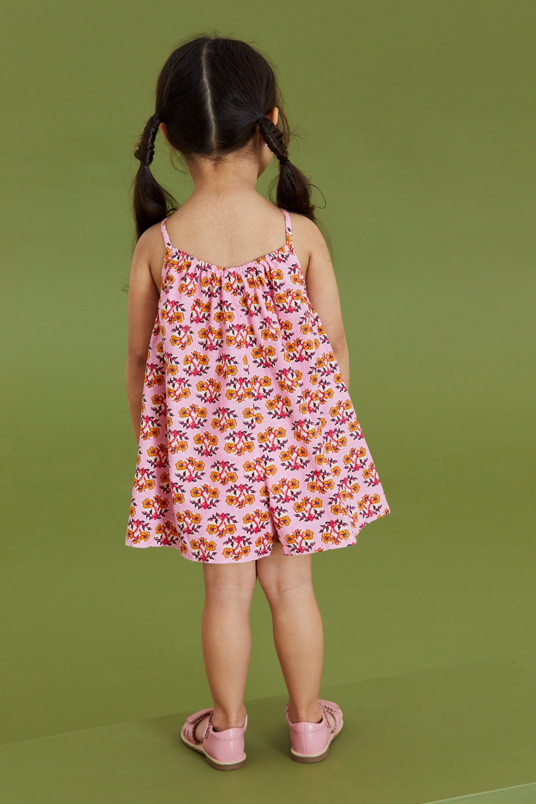 Pink Printed Cotton Playsuit (3mths-8yrs)