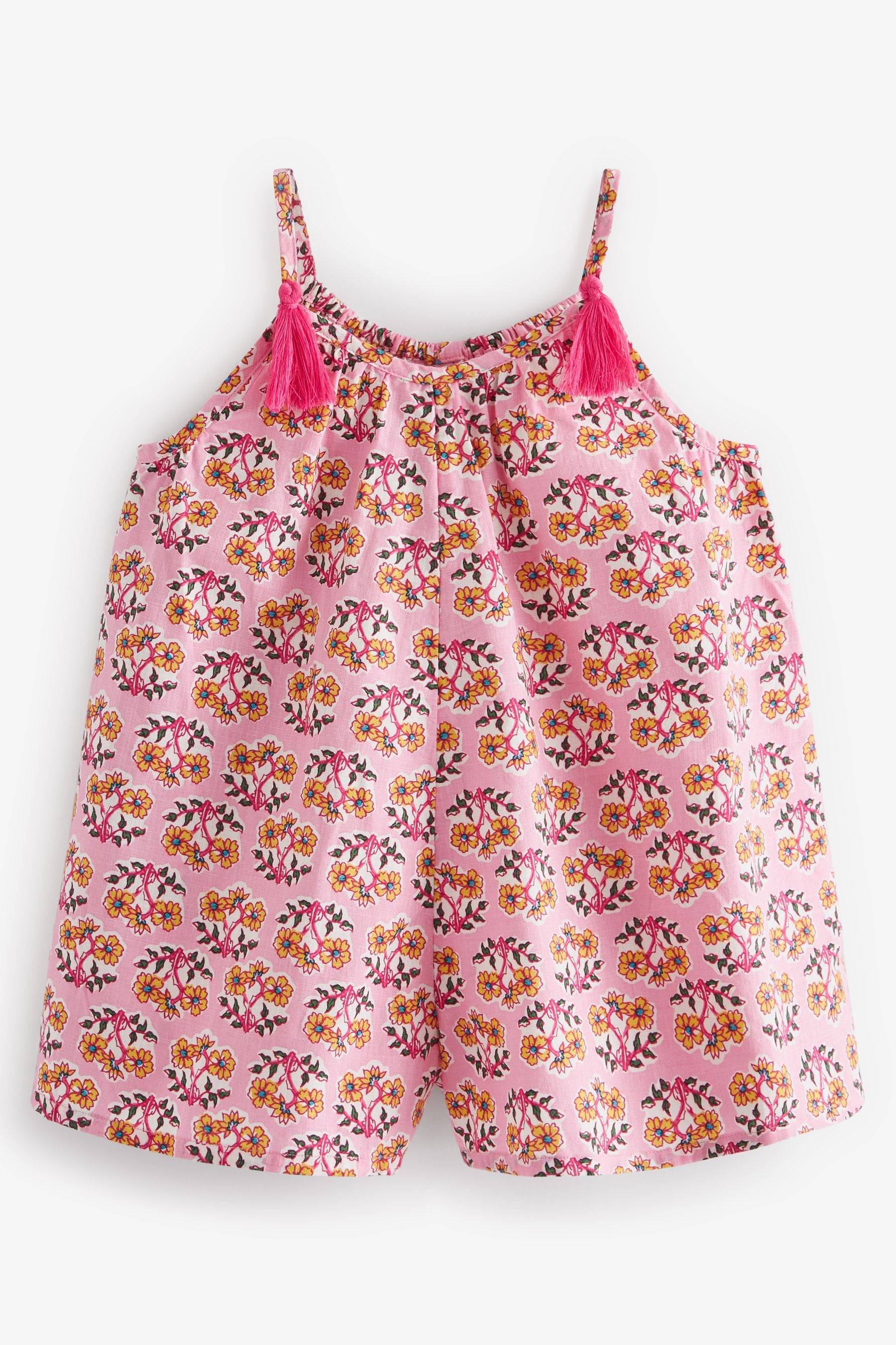 Pink Printed Cotton Playsuit (3mths-8yrs)