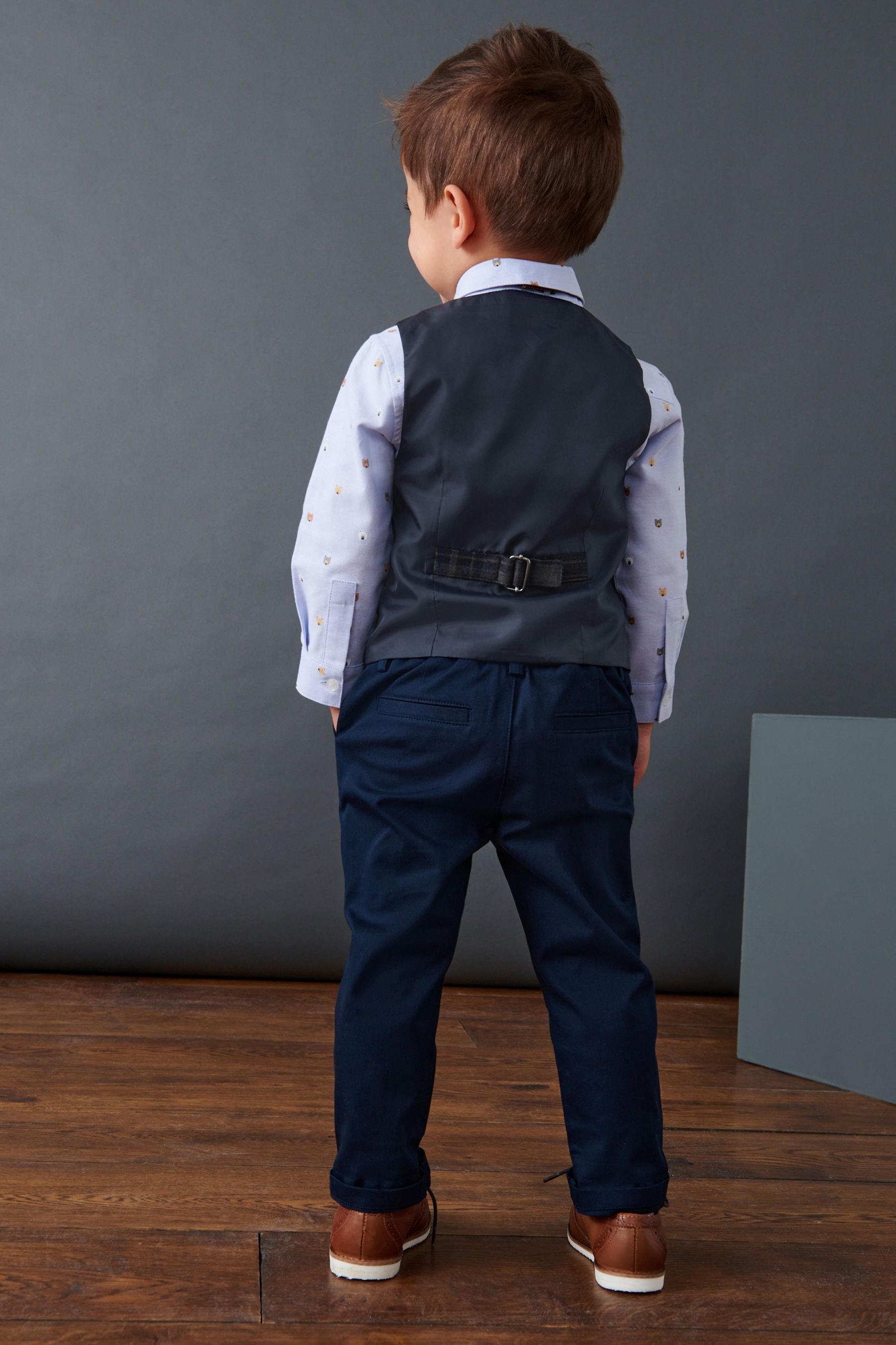 Navy Blue Check Waistcoat, Shirt, Trousers & Bow Tie Set (3mths-9yrs)