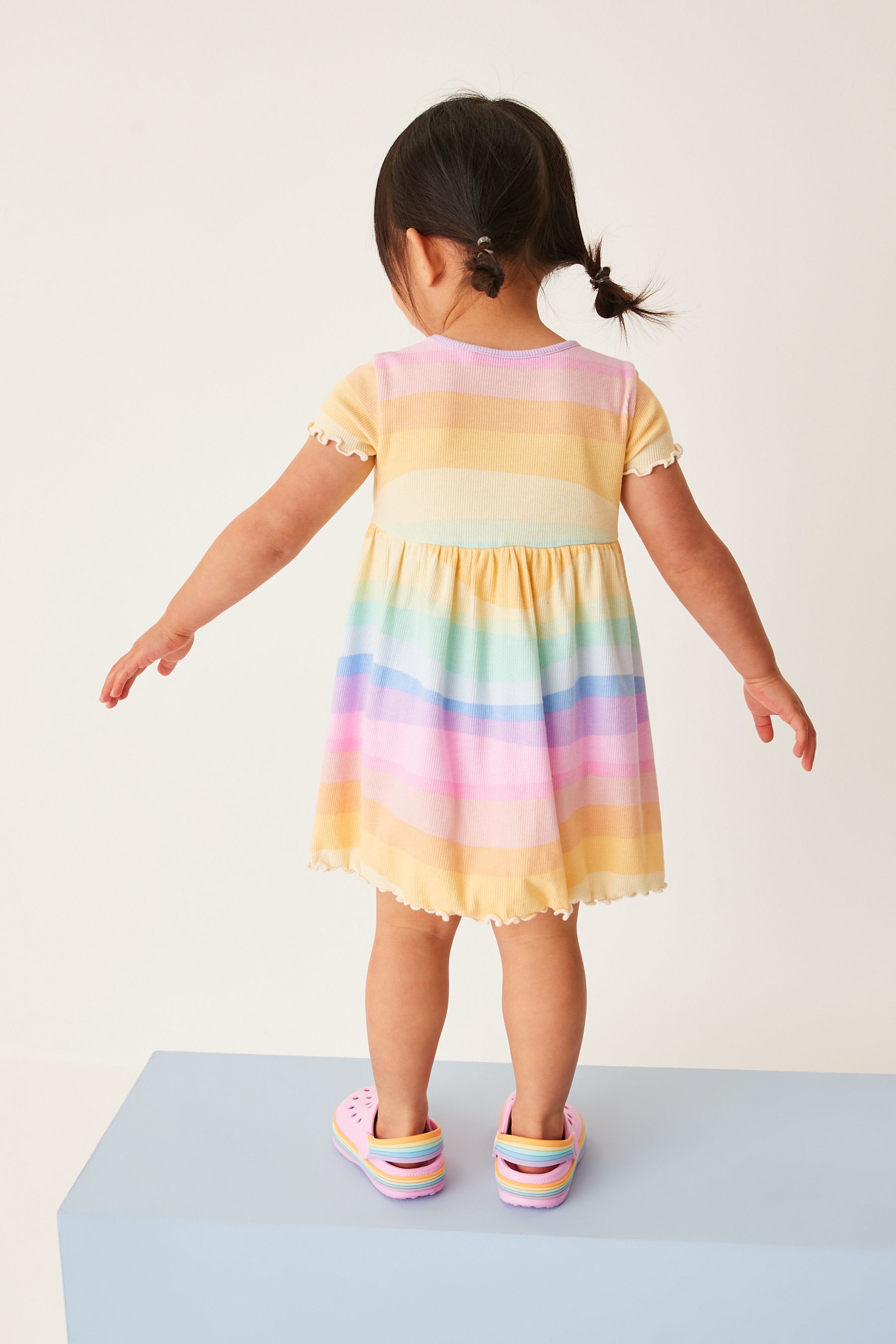 Rainbow Short Sleeve Rib Jersey Dress (3mths-7yrs)