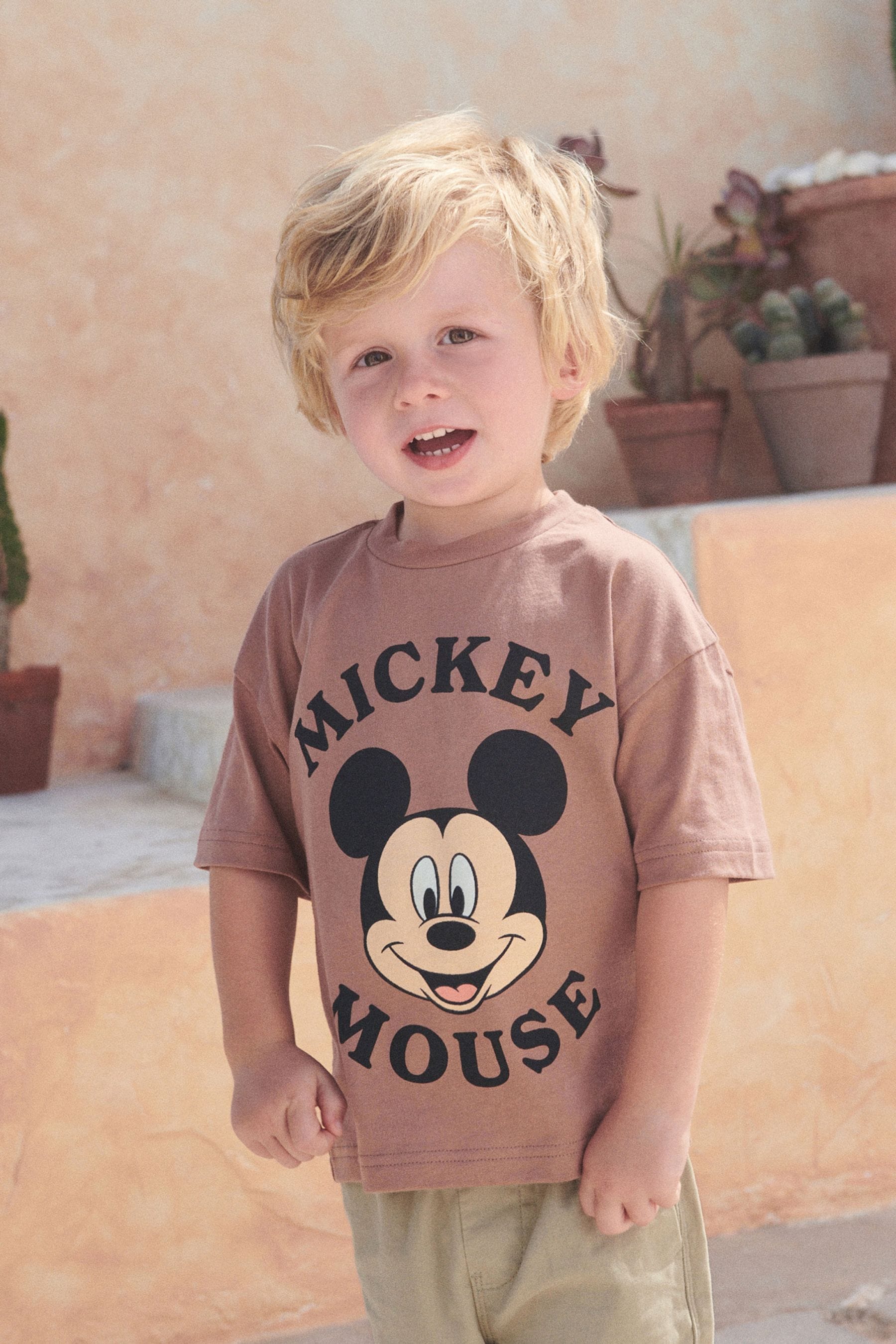 Tan Mickey Mouse Short Sleeve License T-Shirt (6mths-8yrs)