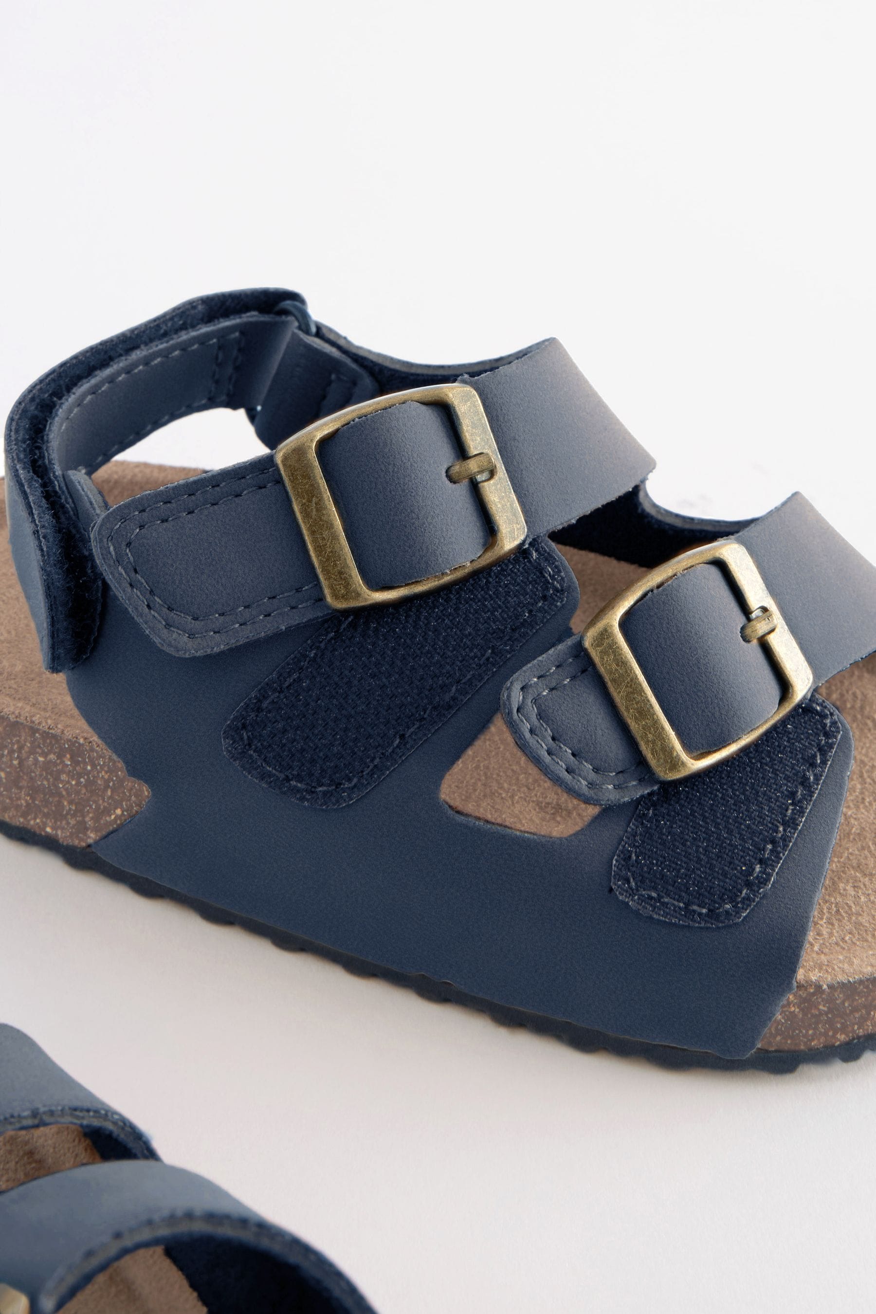 Navy Double Buckle Cushioned Footbed Sandals