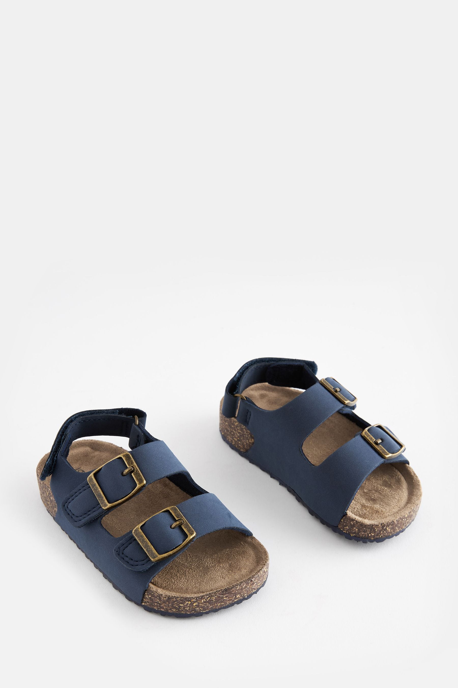 Navy Double Buckle Cushioned Footbed Sandals