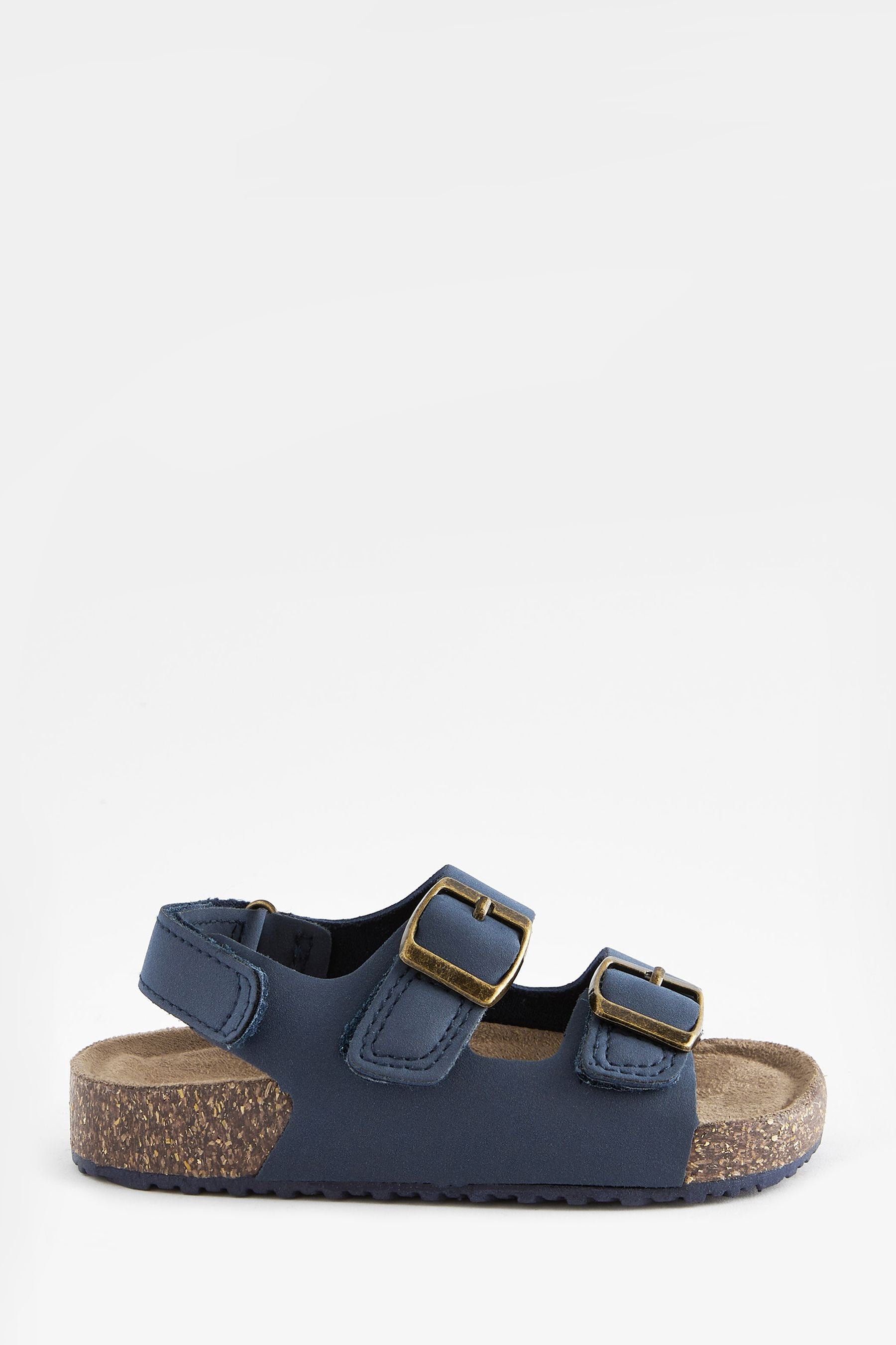 Navy Double Buckle Cushioned Footbed Sandals