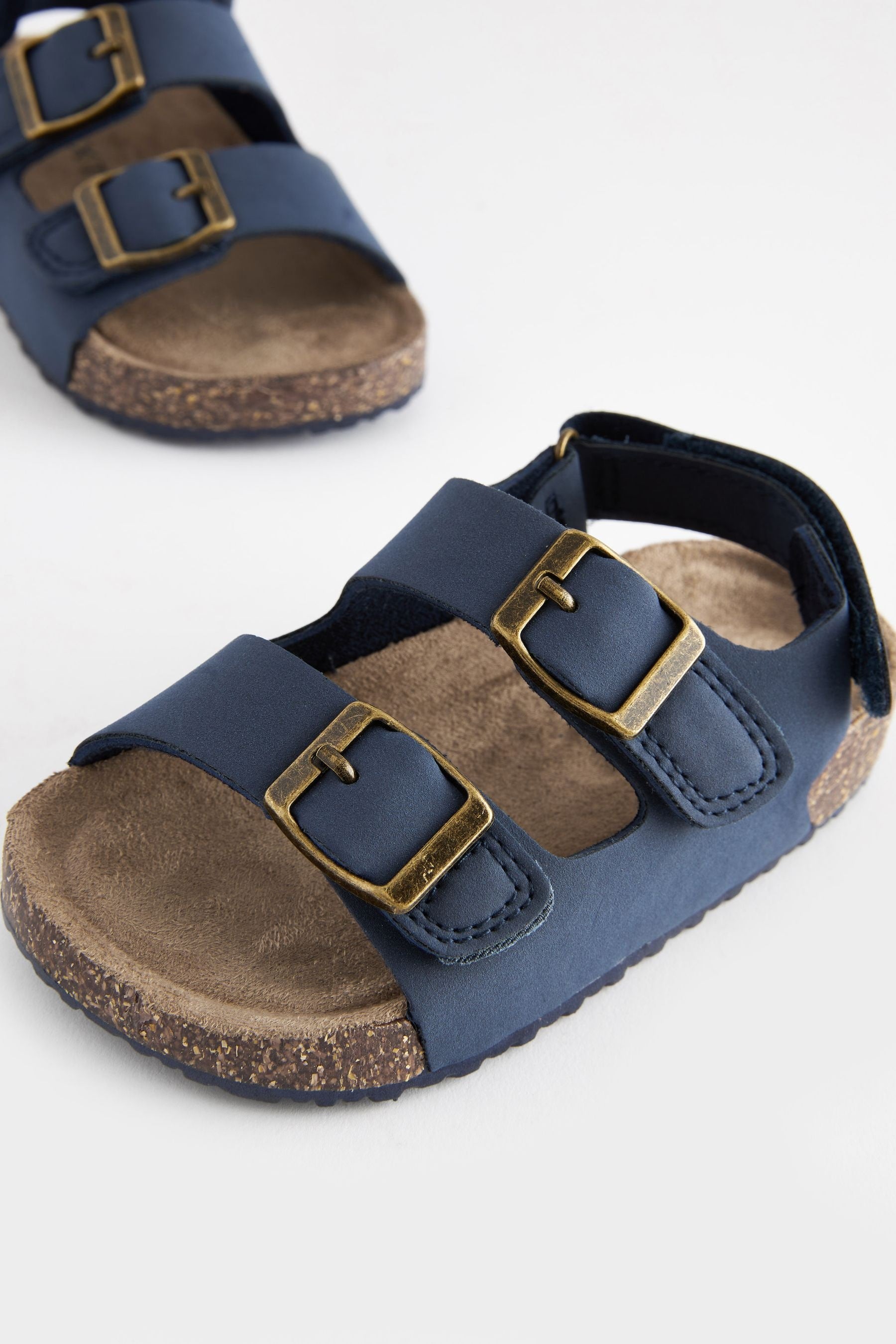 Navy Double Buckle Cushioned Footbed Sandals