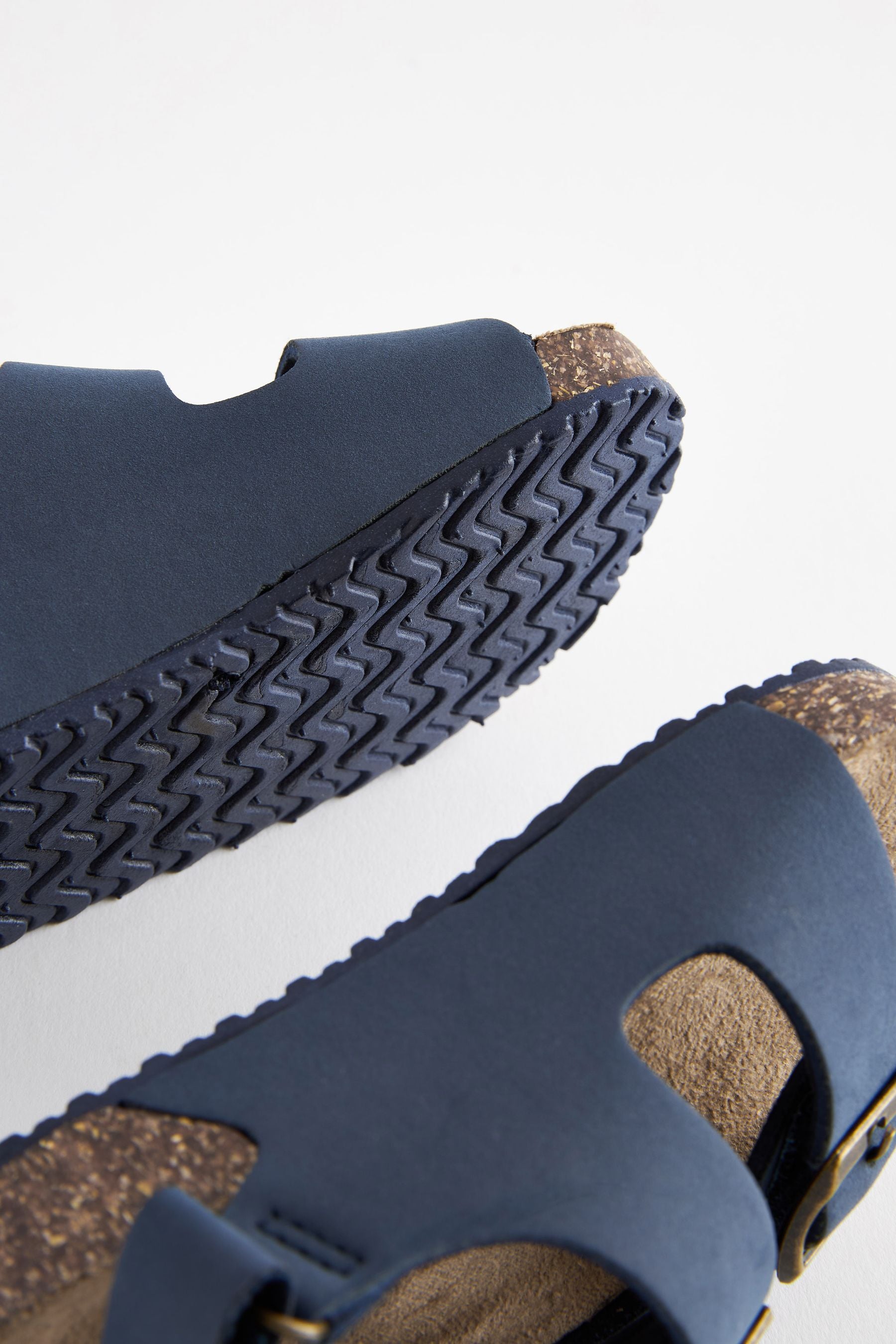 Navy Double Buckle Cushioned Footbed Sandals