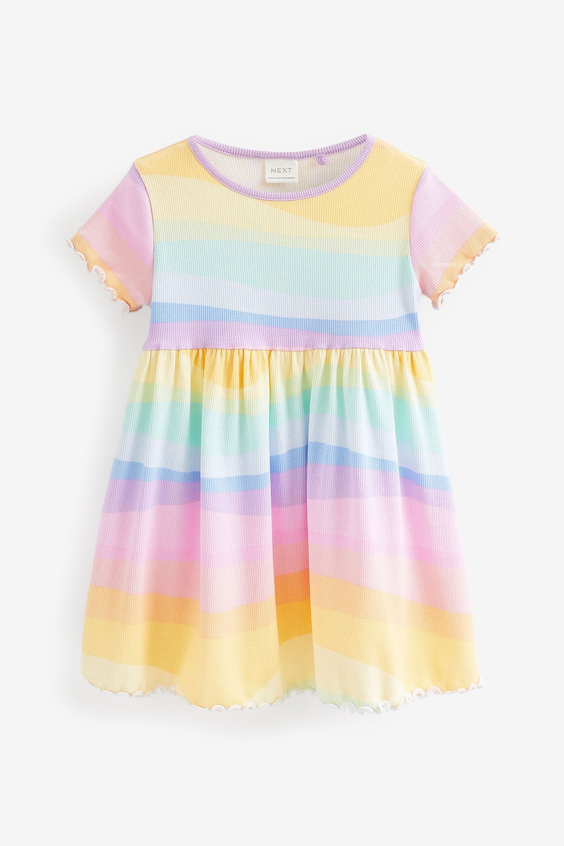 Rainbow Short Sleeve Rib Jersey Dress (3mths-7yrs)