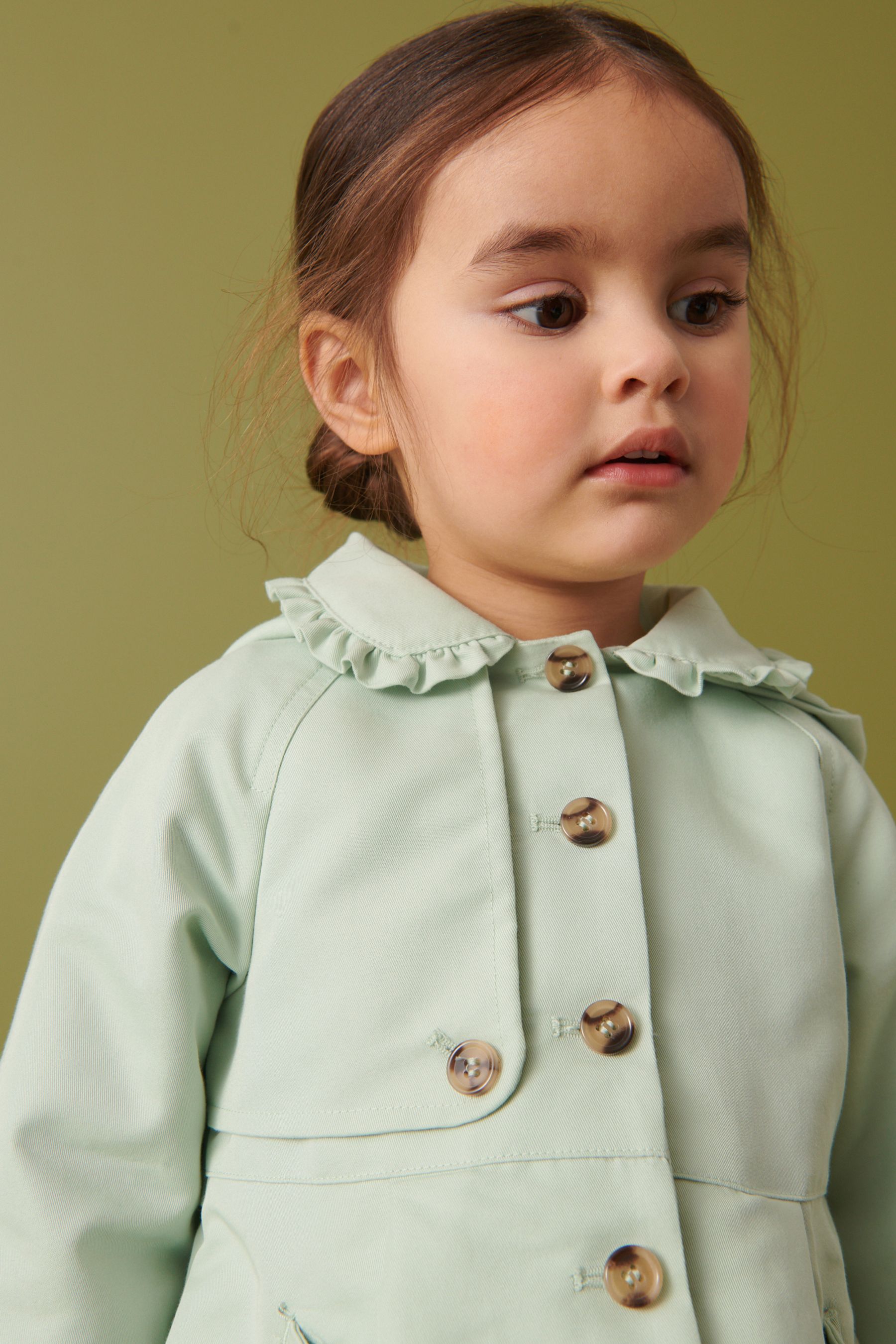 Sage Green Shower Resistant Frill Collar Smart Mac Coat (3mths-7yrs)