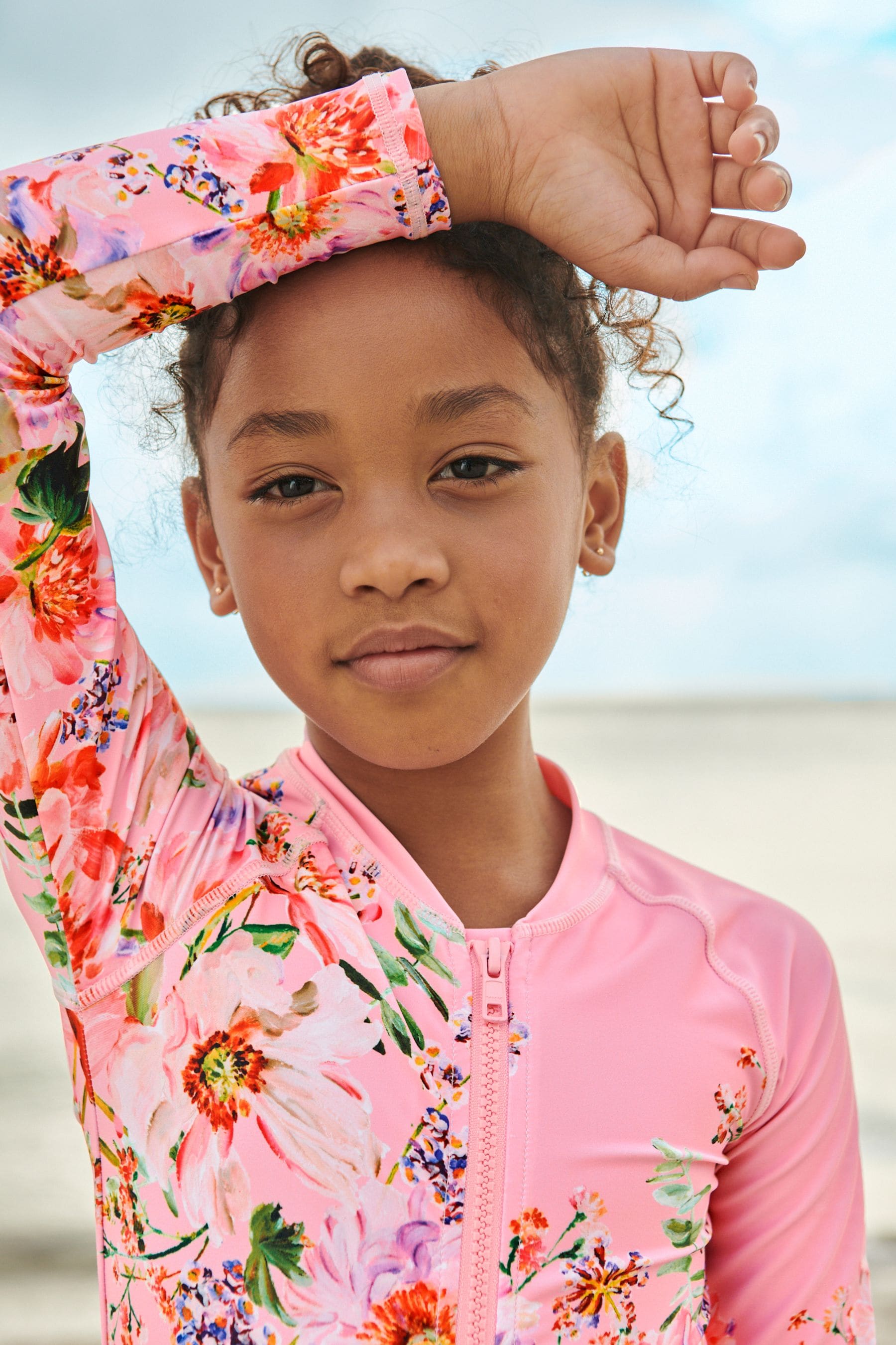 Pink Placement Floral Long Sleeved Swimsuit (3-16yrs)