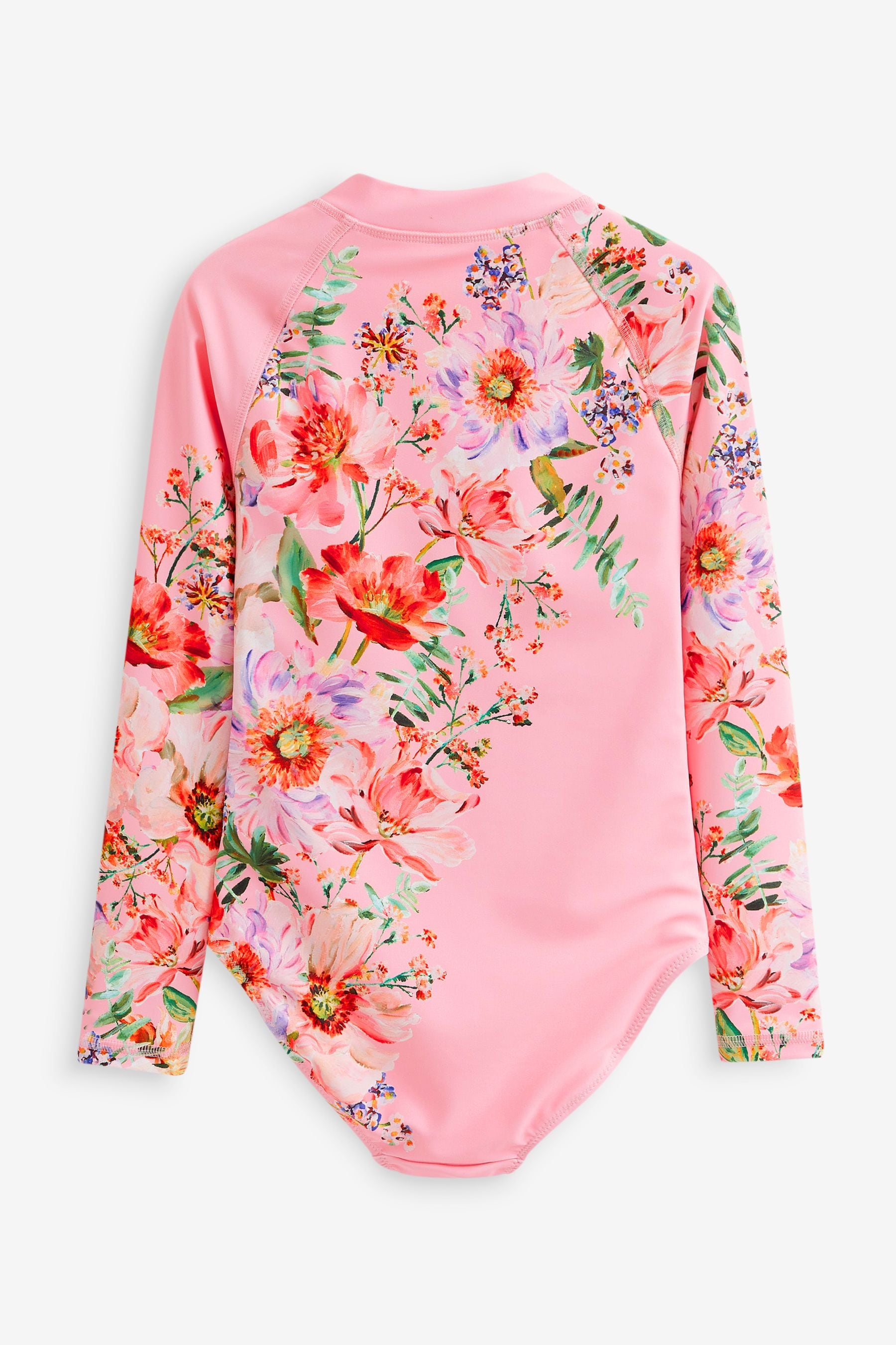 Pink Placement Floral Long Sleeved Swimsuit (3-16yrs)