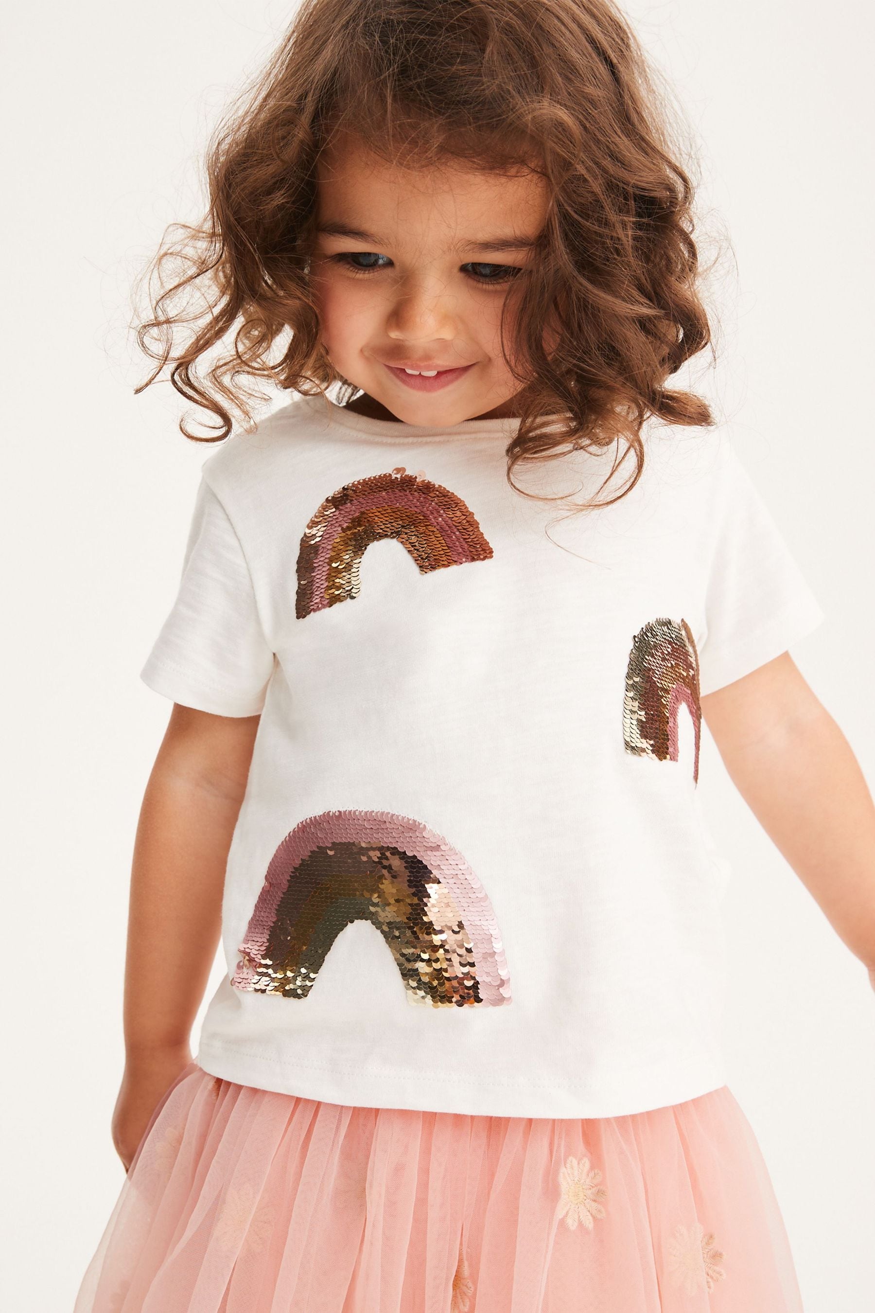 Cream Rainbow Sequin T-Shirt (3mths-7yrs)