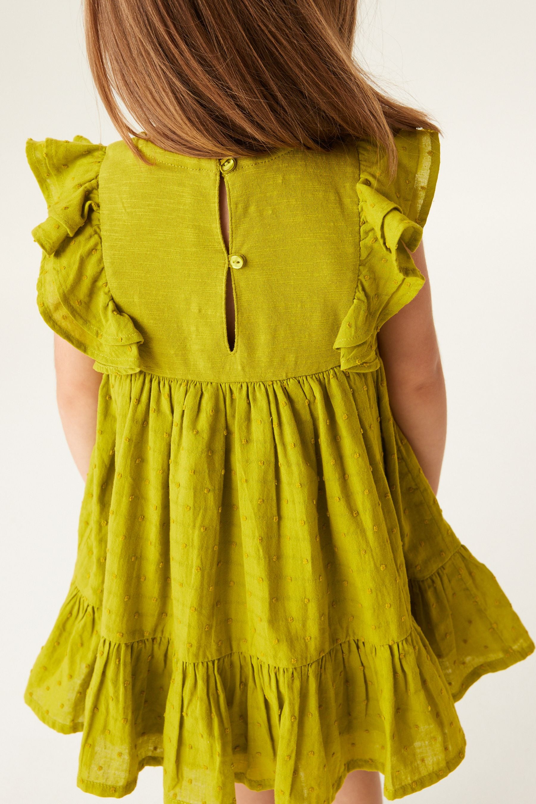 Green Jersey Woven Mix Embroidered Dress (3mths-7yrs)