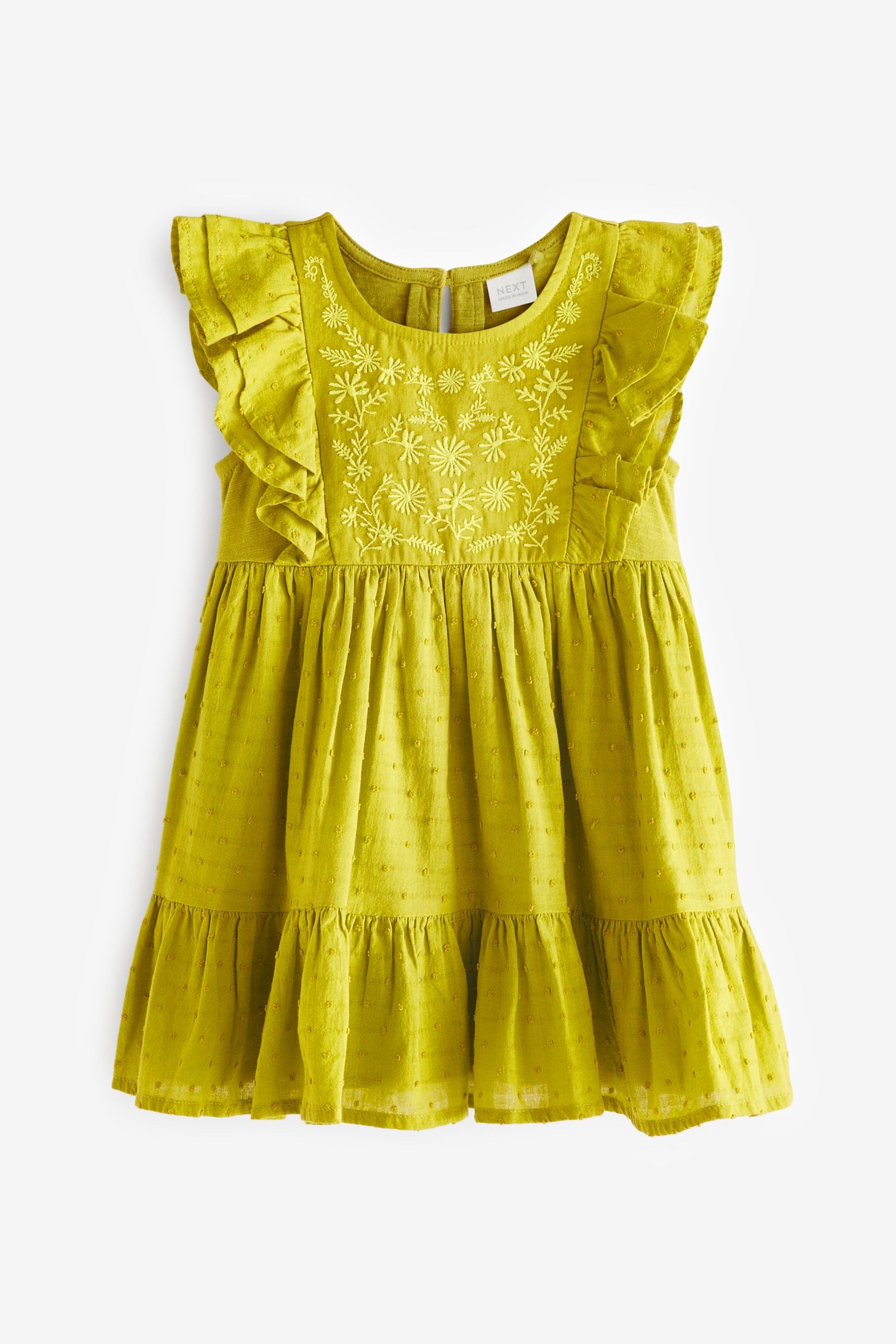 Green Jersey Woven Mix Embroidered Dress (3mths-7yrs)