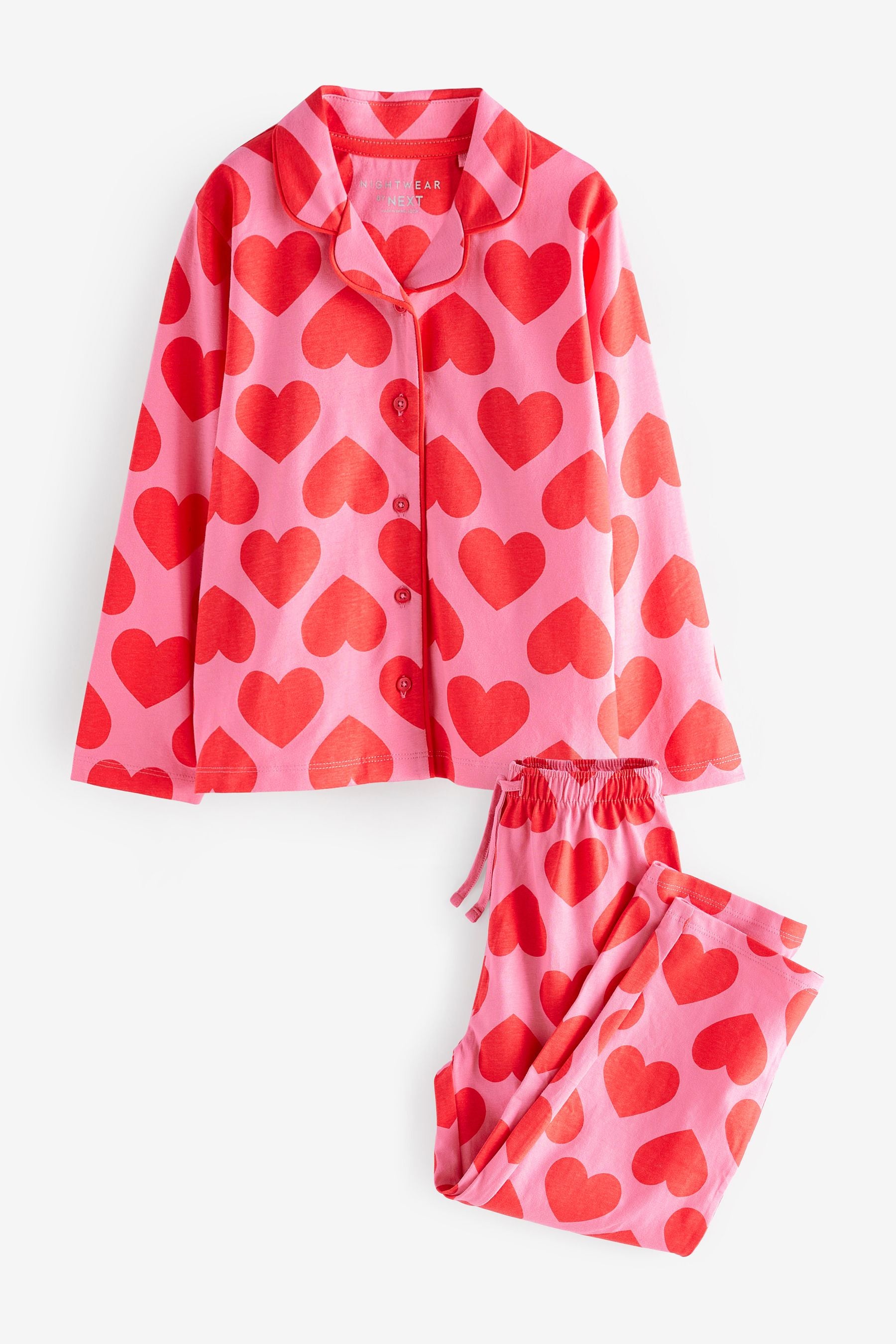 Pink/Red Heart Button Through Pyjamas (3-16yrs)