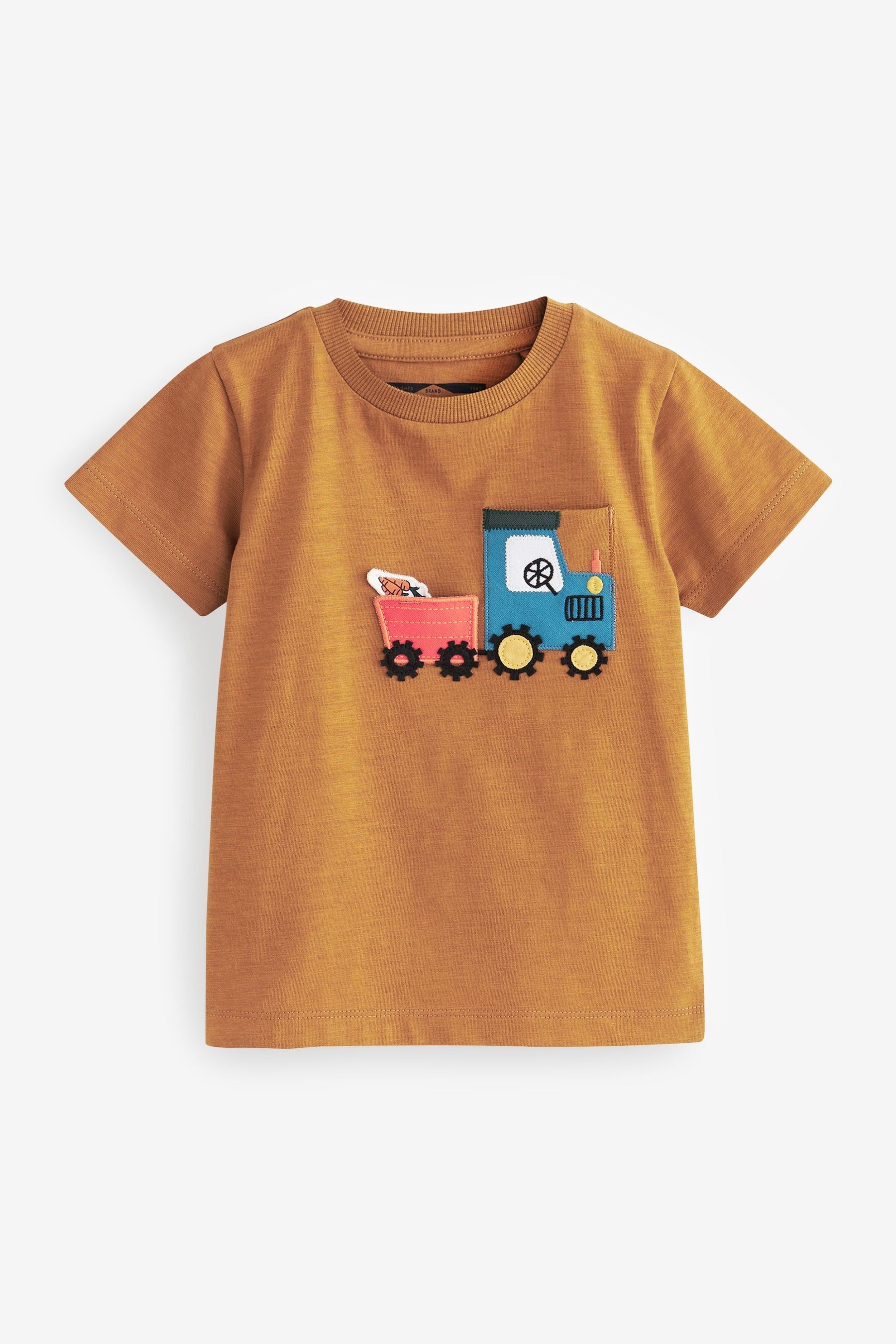 Tan Brown Tractor Pocket T-Shirt (3mths-7yrs)