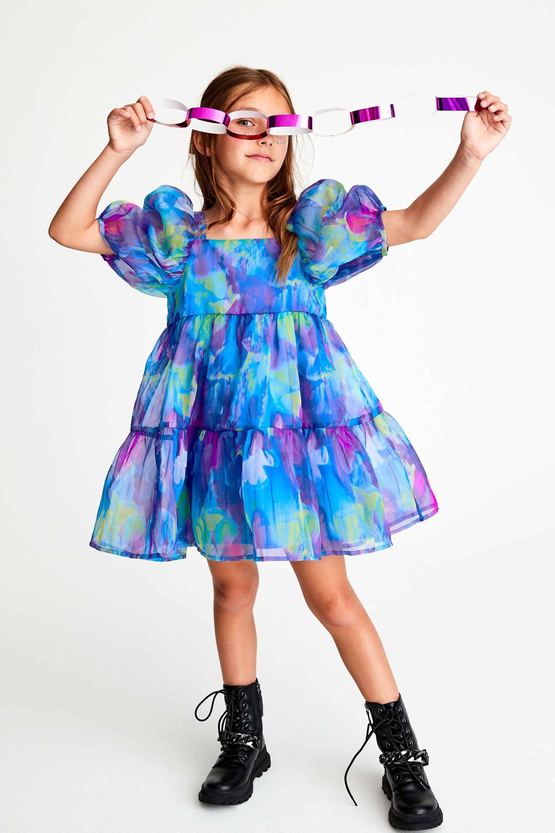 Blue Tiered Organza Dress (3-16yrs)