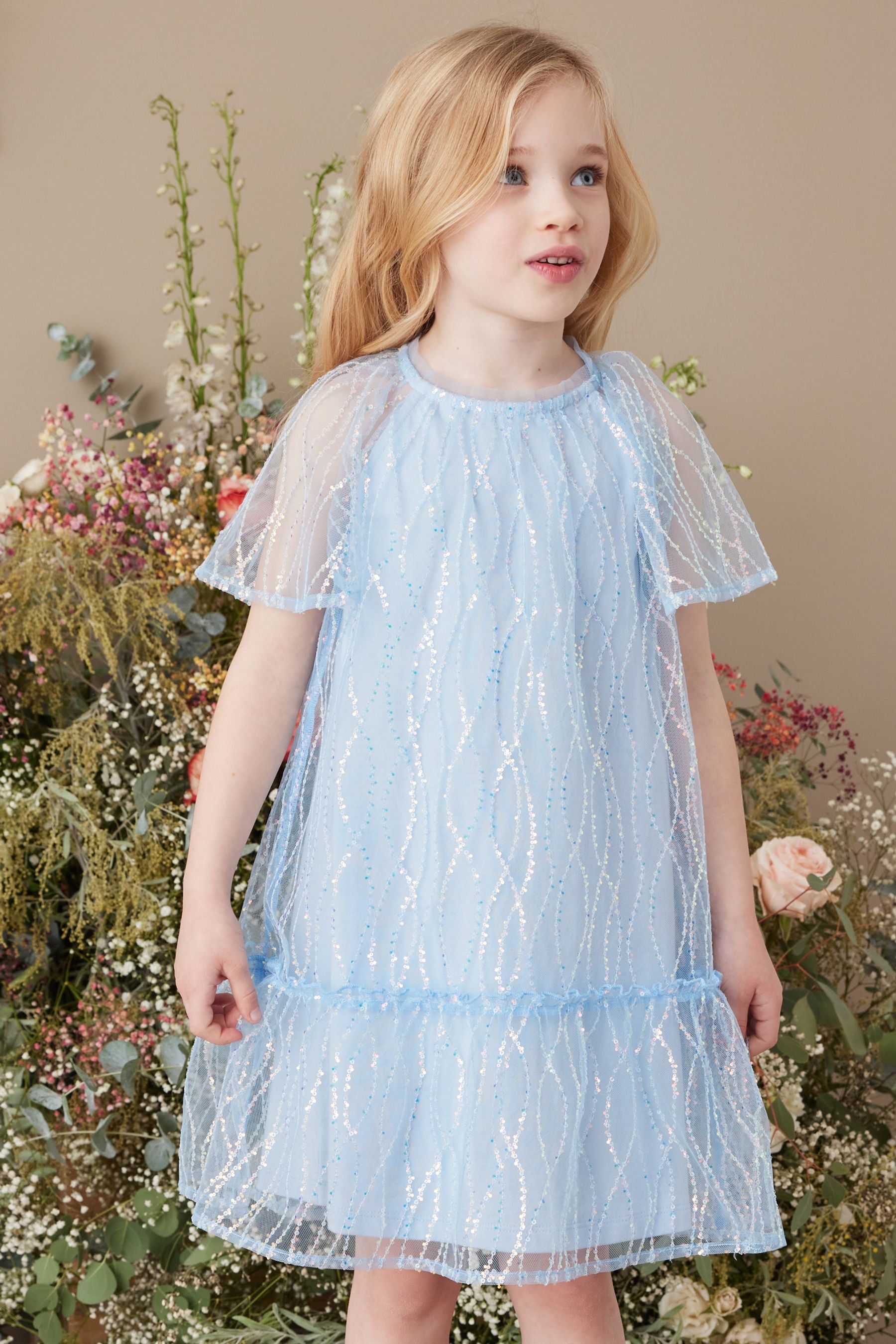 Blue Sequin Mesh Dress (3-16yrs)