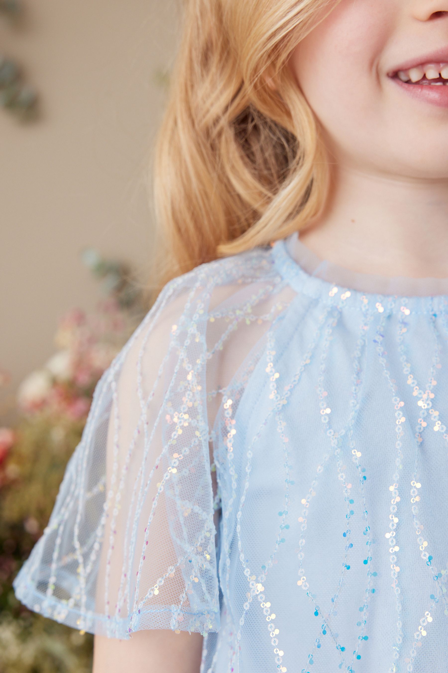 Blue Sequin Mesh Dress (3-16yrs)