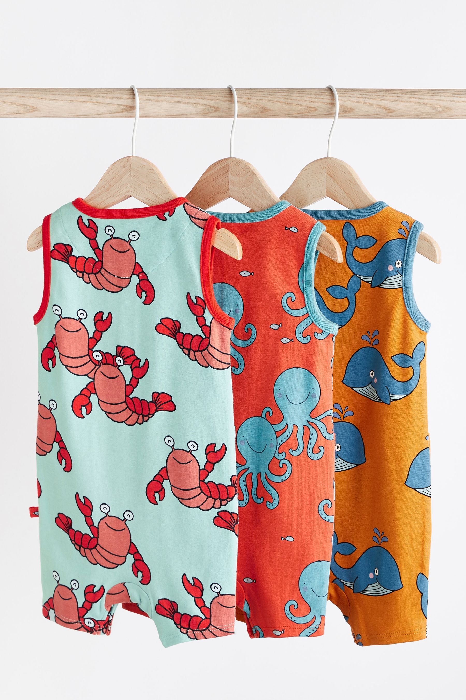 Bright Ocean Character Baby Rompers 3 Pack