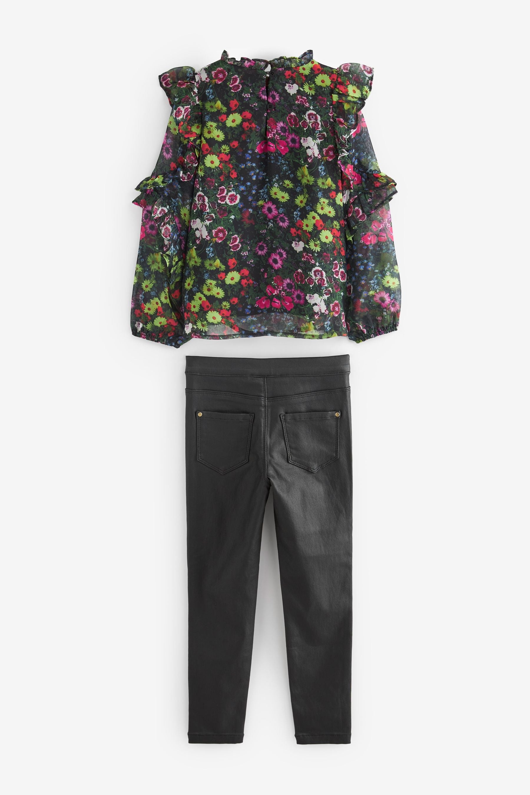 Black Baker by Ted Baker Black Legging and Floral Chiffon Blouse Set