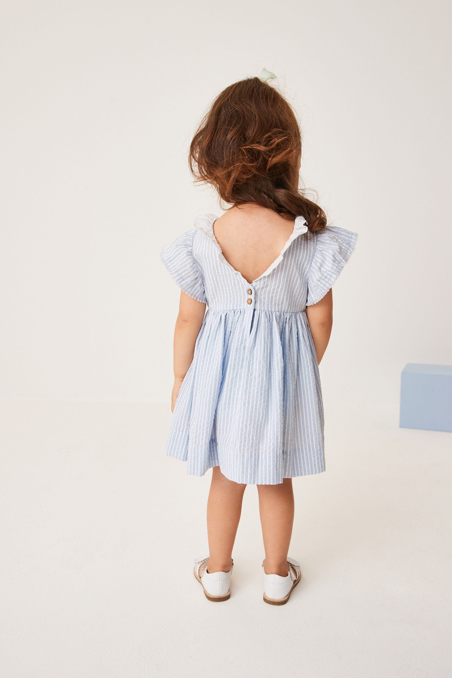 Blue Stripe Broderie Collar Dress (3mths-8yrs)