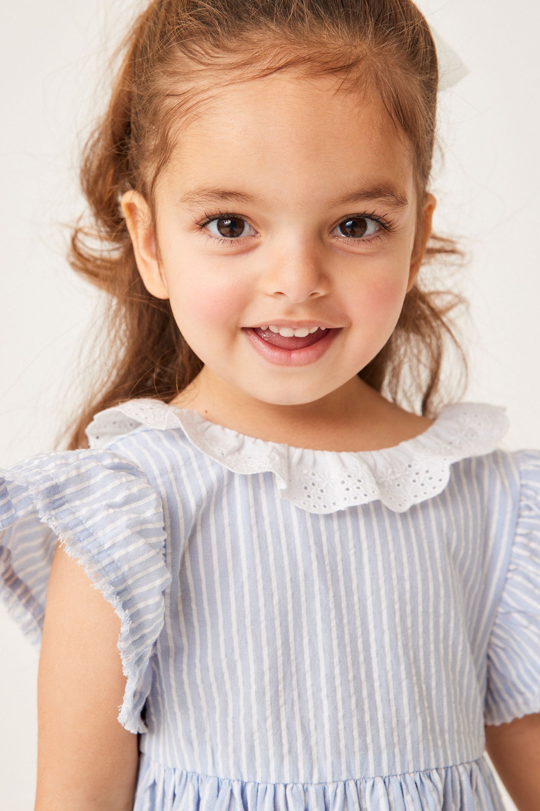 Blue Stripe Broderie Collar Dress (3mths-8yrs)