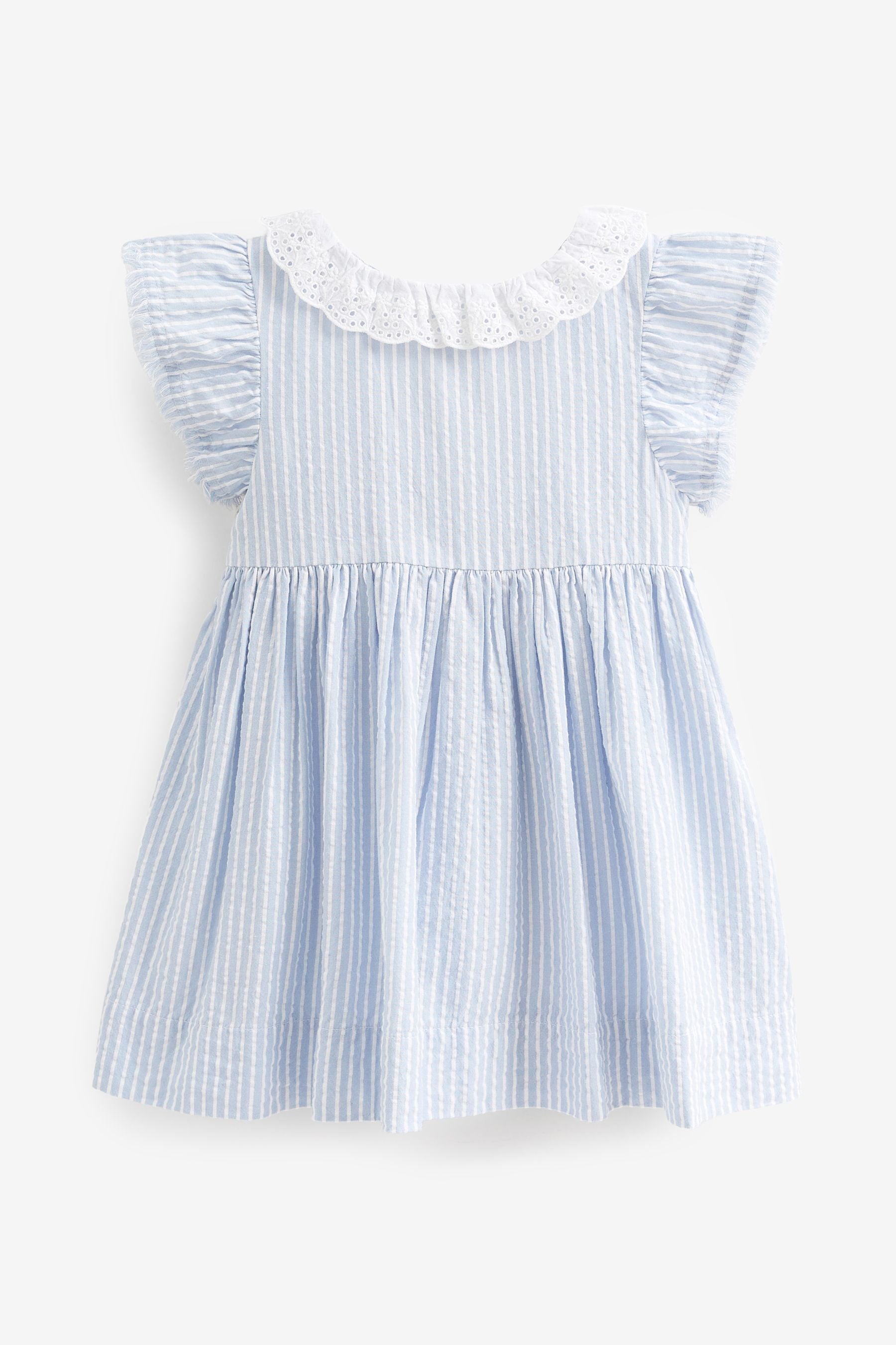 Blue Stripe Broderie Collar Dress (3mths-8yrs)