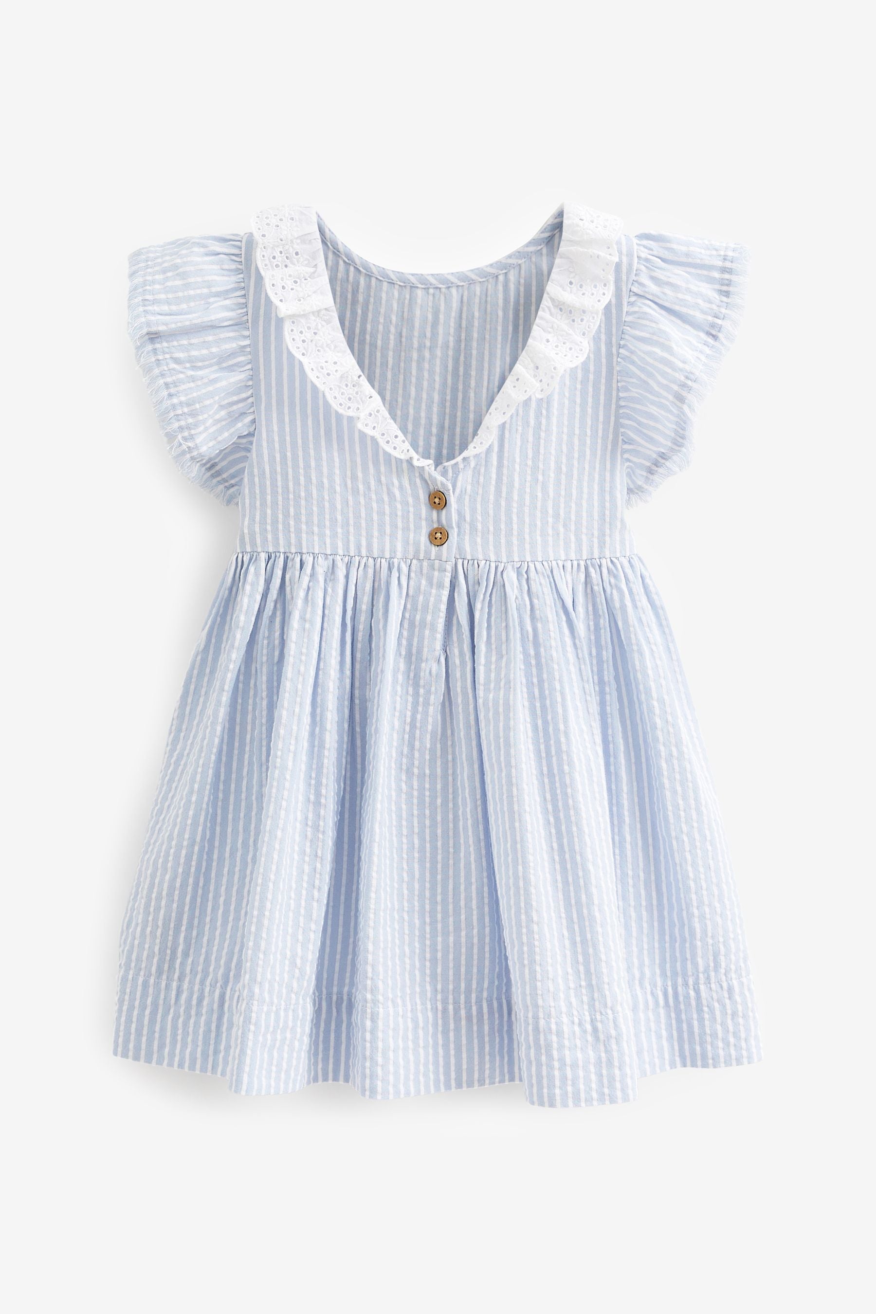 Blue Stripe Broderie Collar Dress (3mths-8yrs)