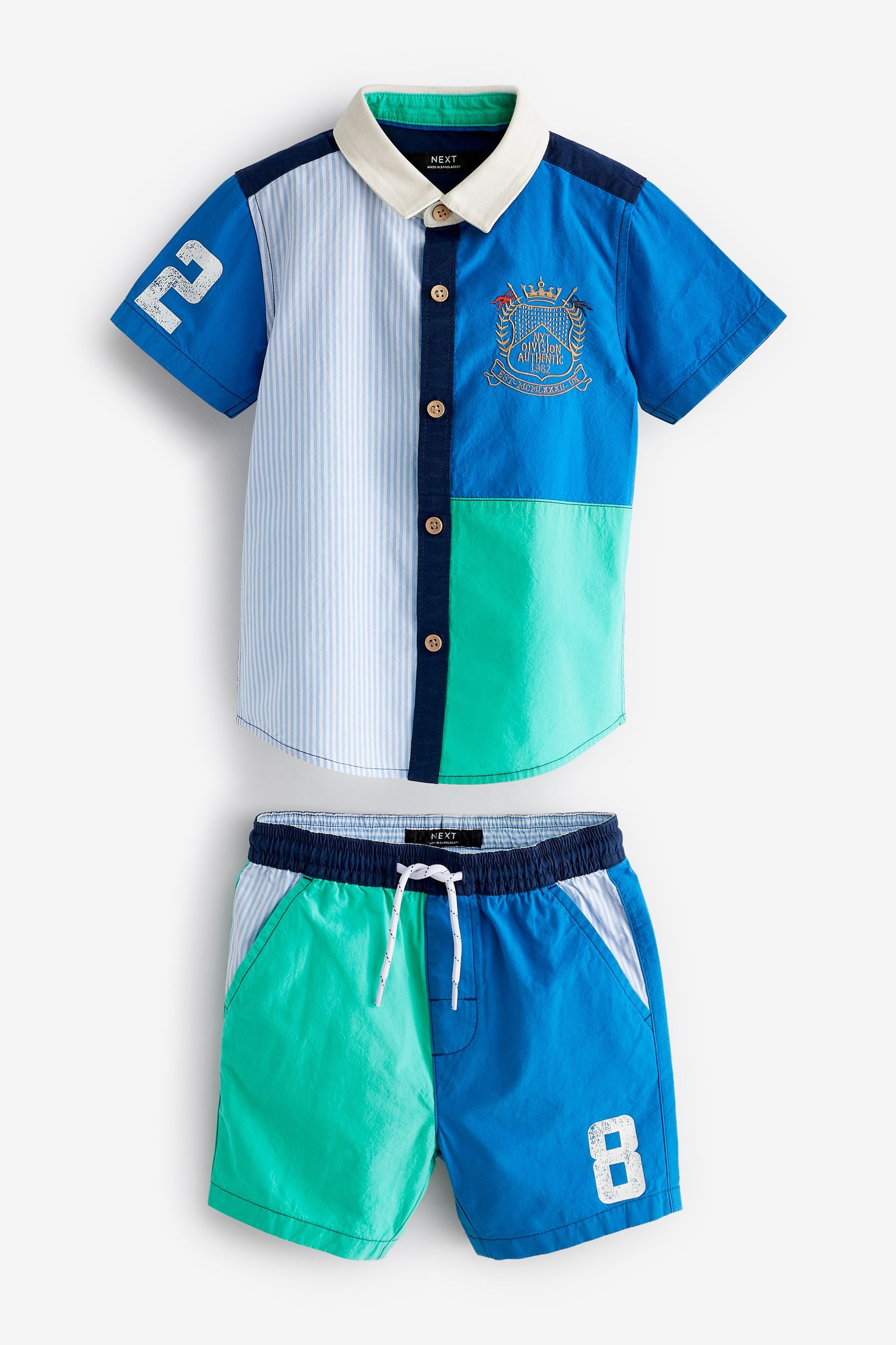 Blue & Green Spliced Shirt and Shorts Set (3mths-7yrs)