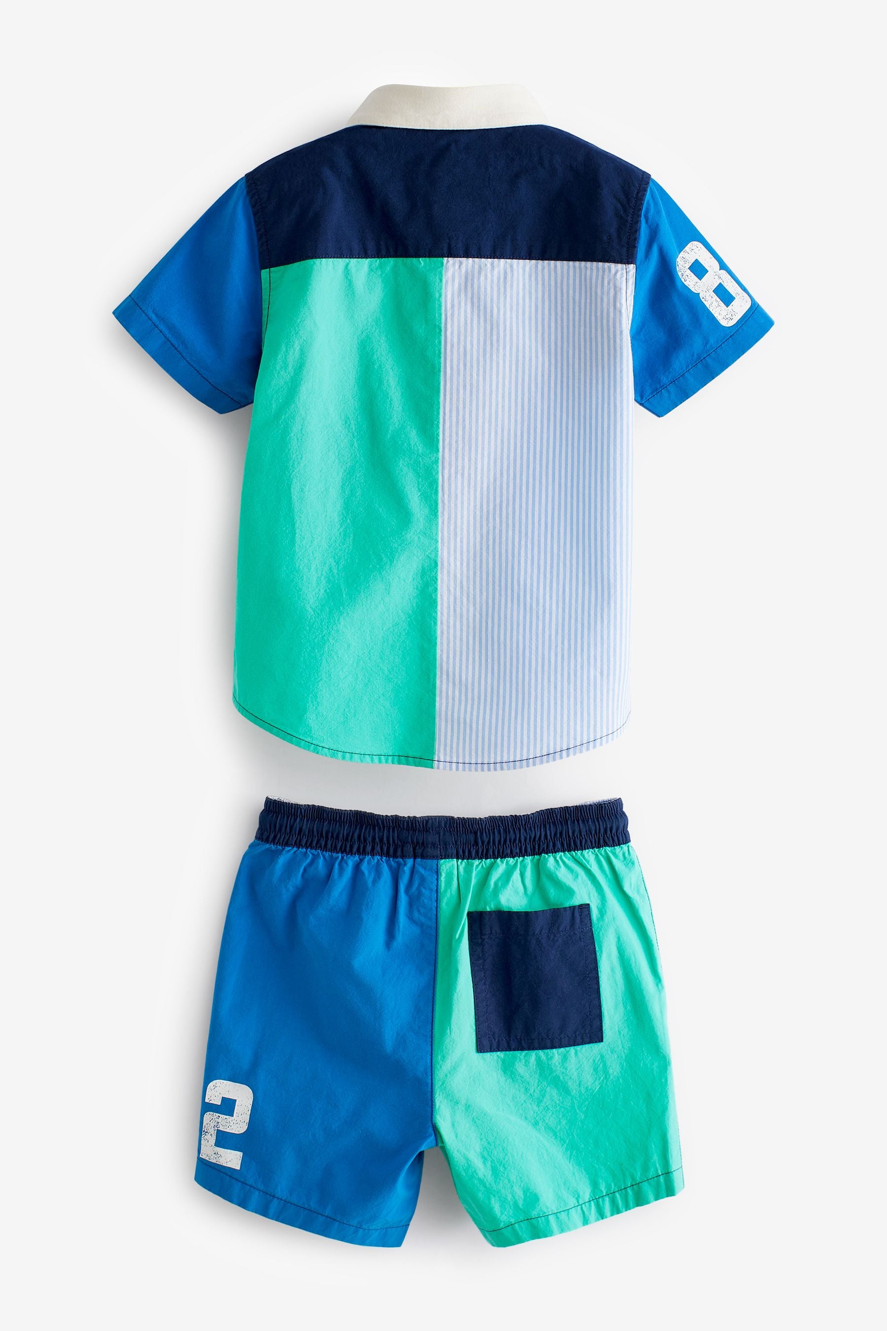 Blue & Green Spliced Shirt and Shorts Set (3mths-7yrs)