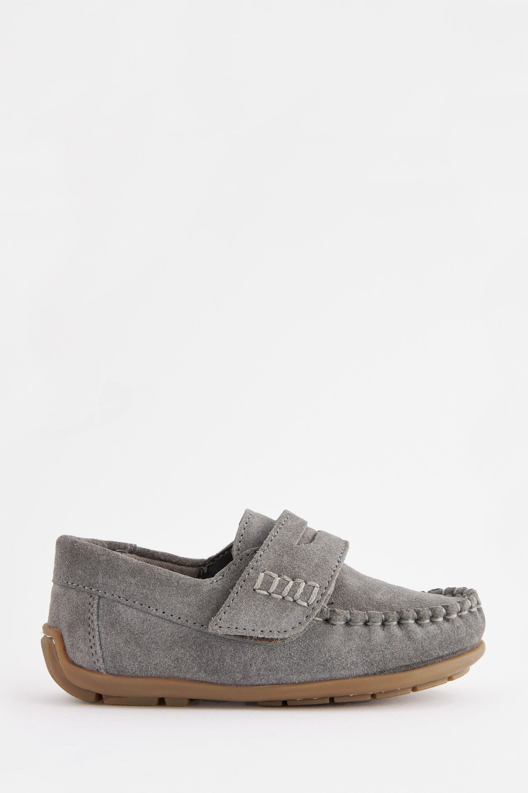 Grey Leather Penny Loafers with Touch and Close Fastening