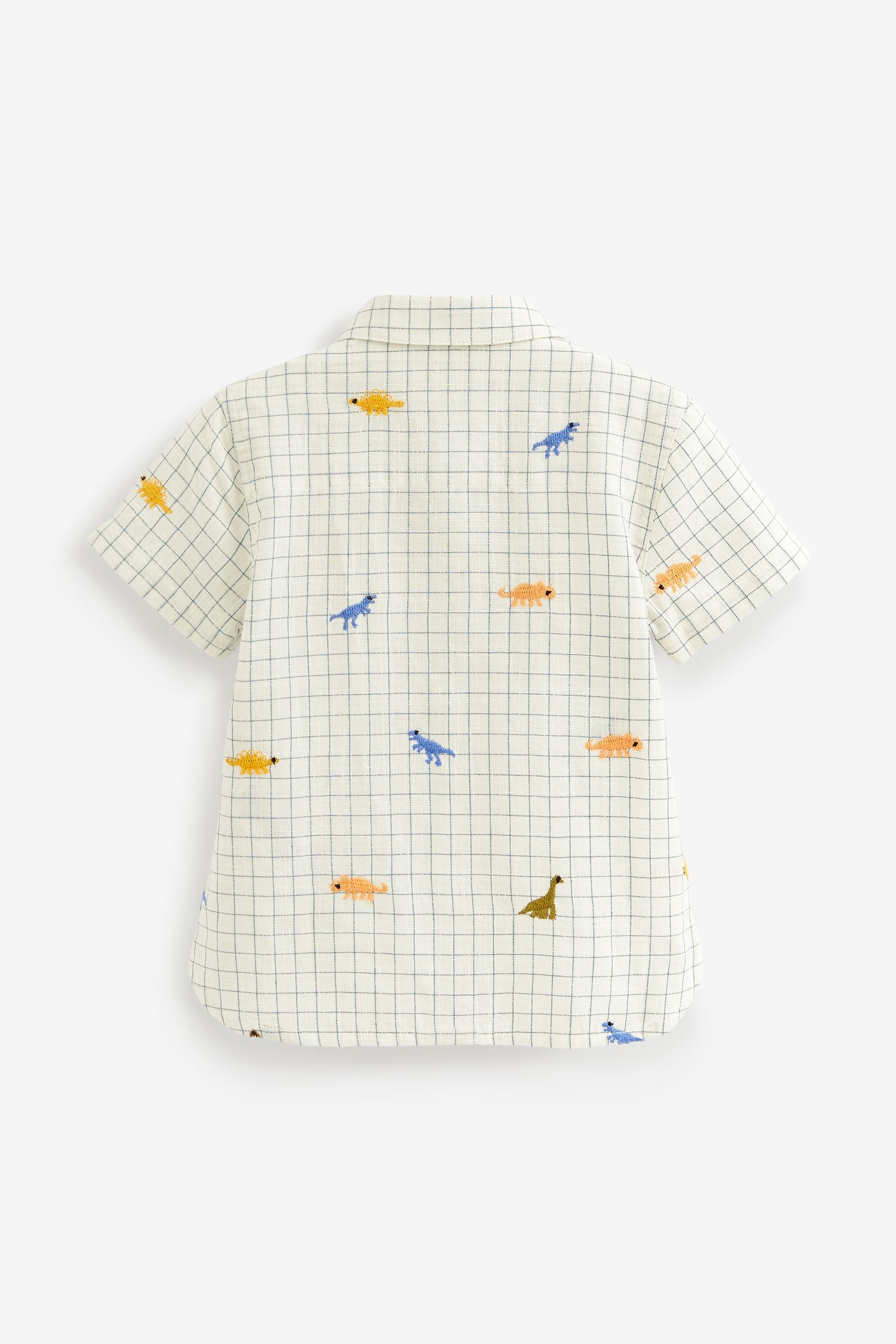 Dinosaur Embroidered Ecru White Check Shirt (3mths-7yrs)