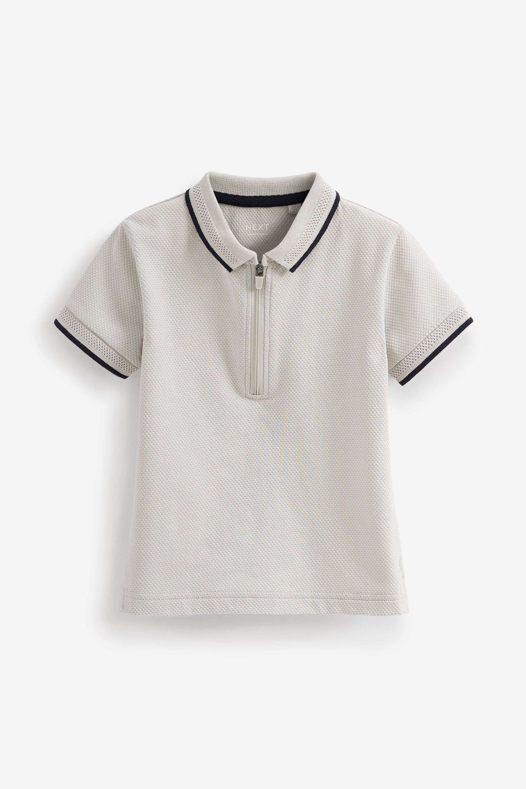 Grey Textured Short Sleeve Zip Neck Polo Shirt (3mths-7yrs)