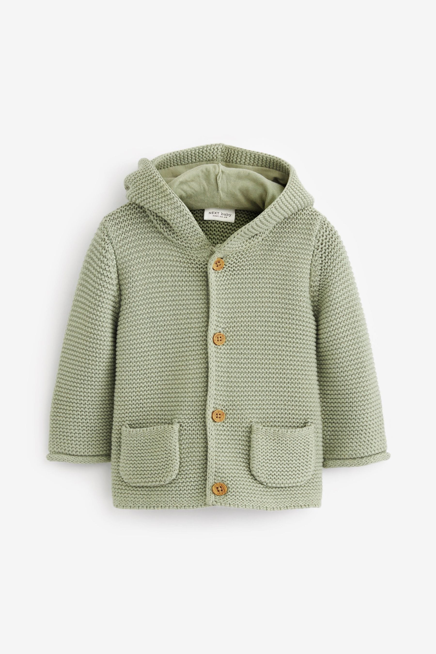 Sage Green Knitted Baby Bear Ear Hooded Cardigan (0mths-3yrs)