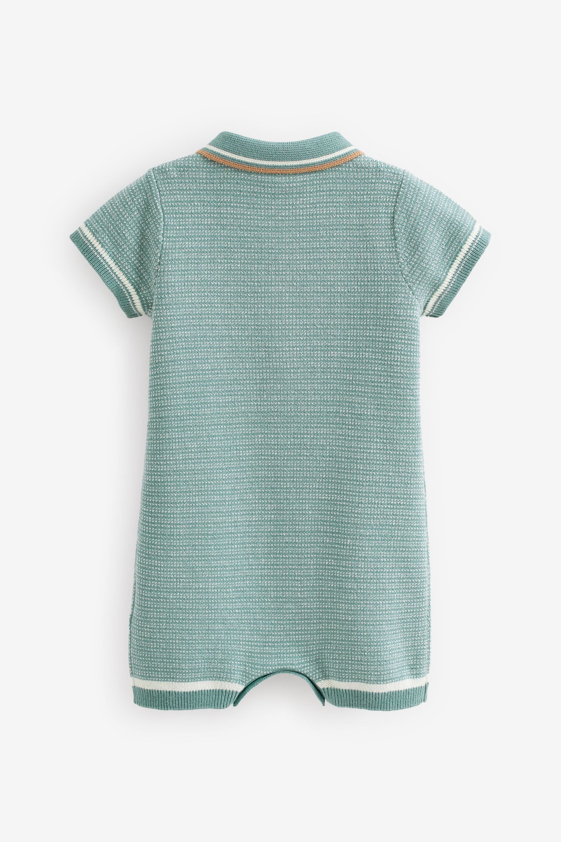 Teal Blue Knitted Baby Romper (0mths-2yrs)