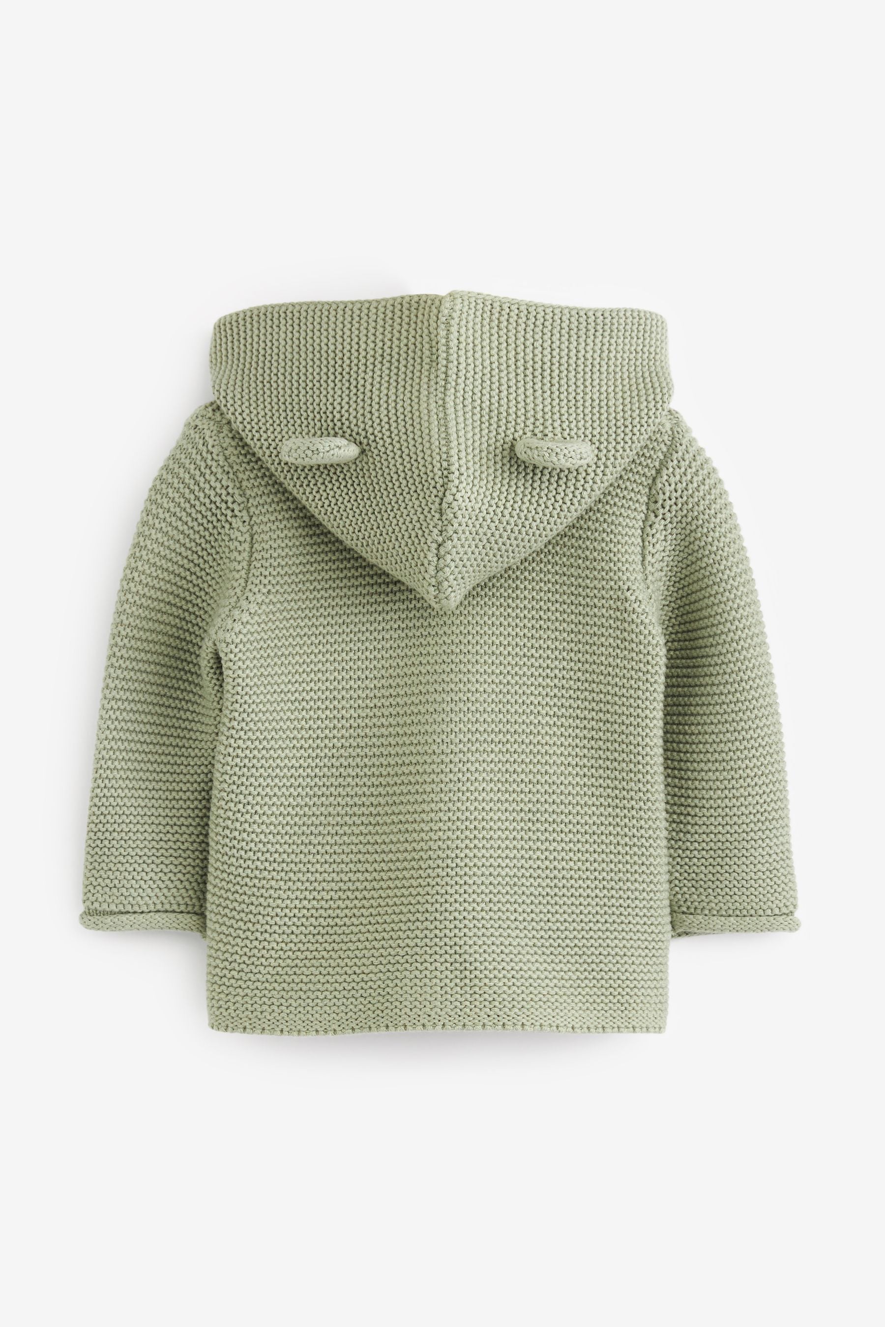 Sage Green Knitted Baby Bear Ear Hooded Cardigan (0mths-3yrs)