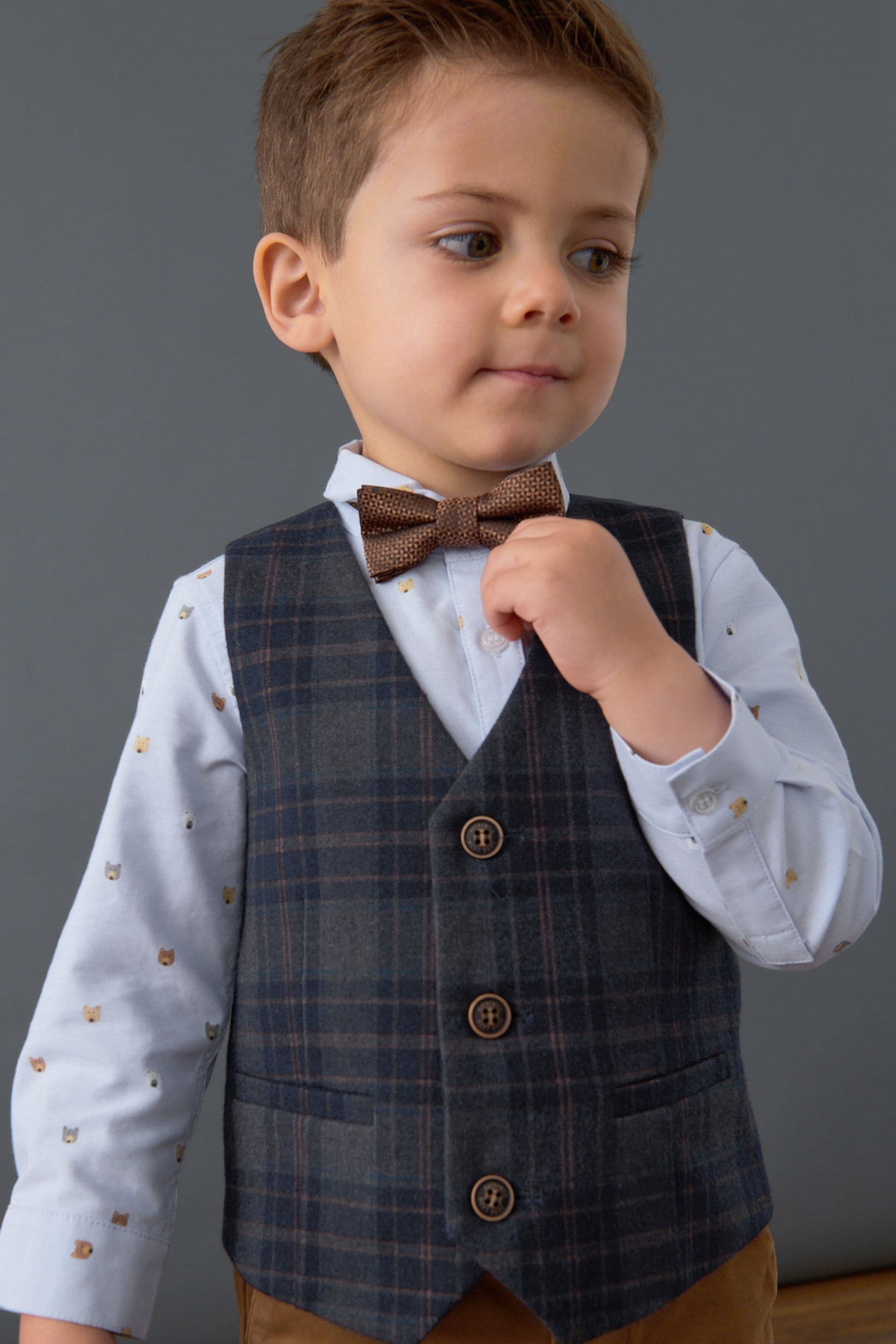 Navy Check Waistcoat Shirt and Bowtie Set (3mths-9yrs)