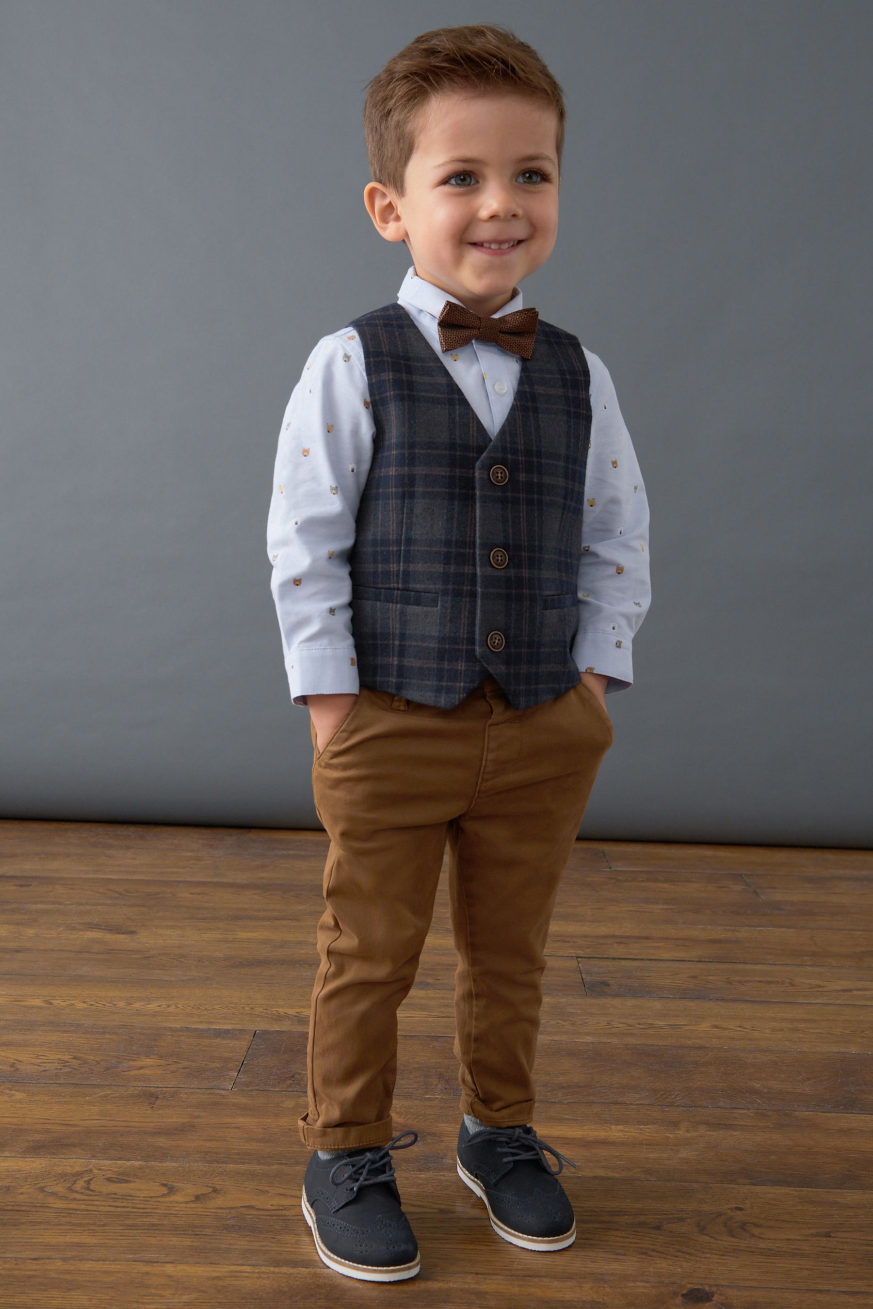 Navy Check Waistcoat Shirt and Bowtie Set (3mths-9yrs)