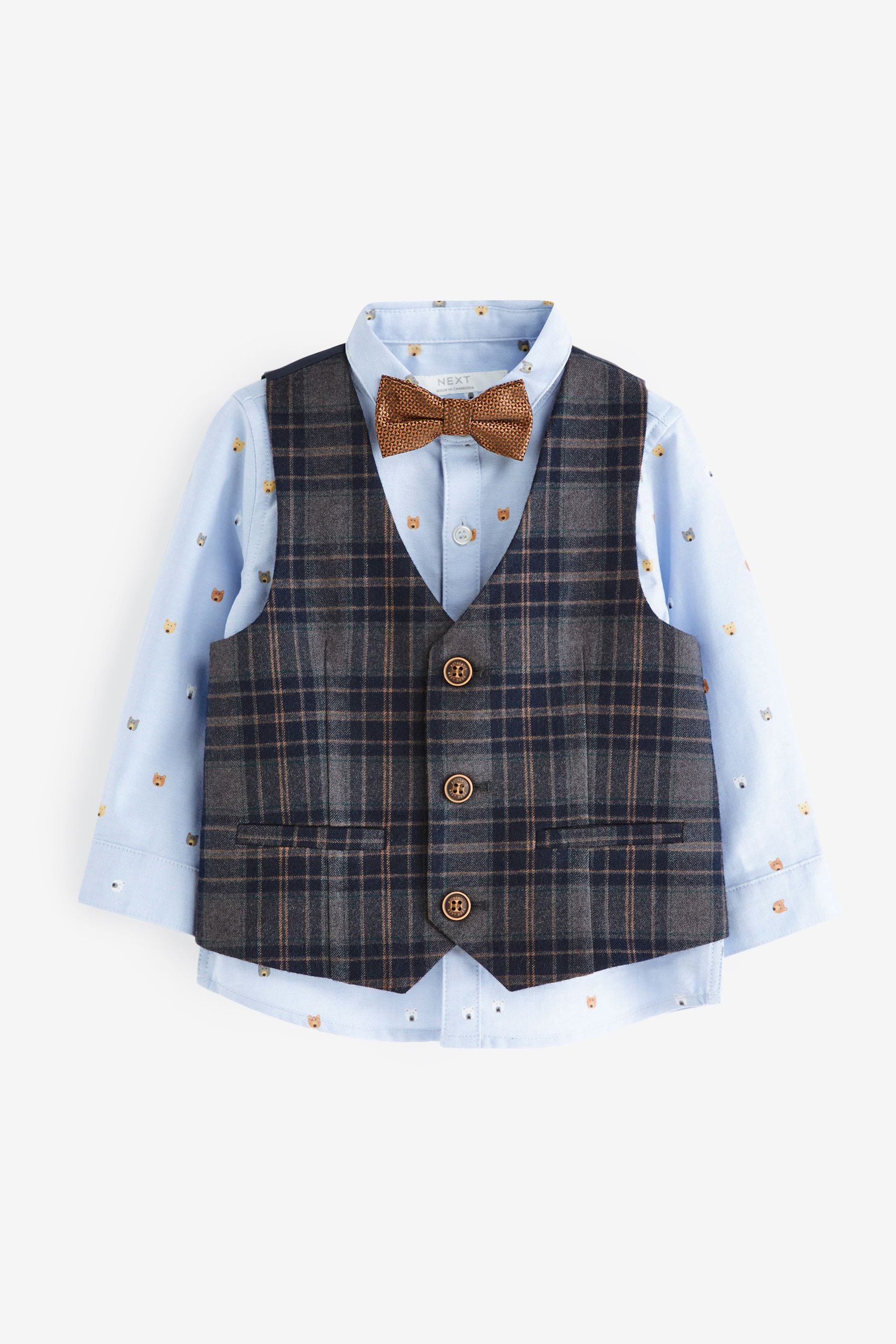 Navy Check Waistcoat Shirt and Bowtie Set (3mths-9yrs)