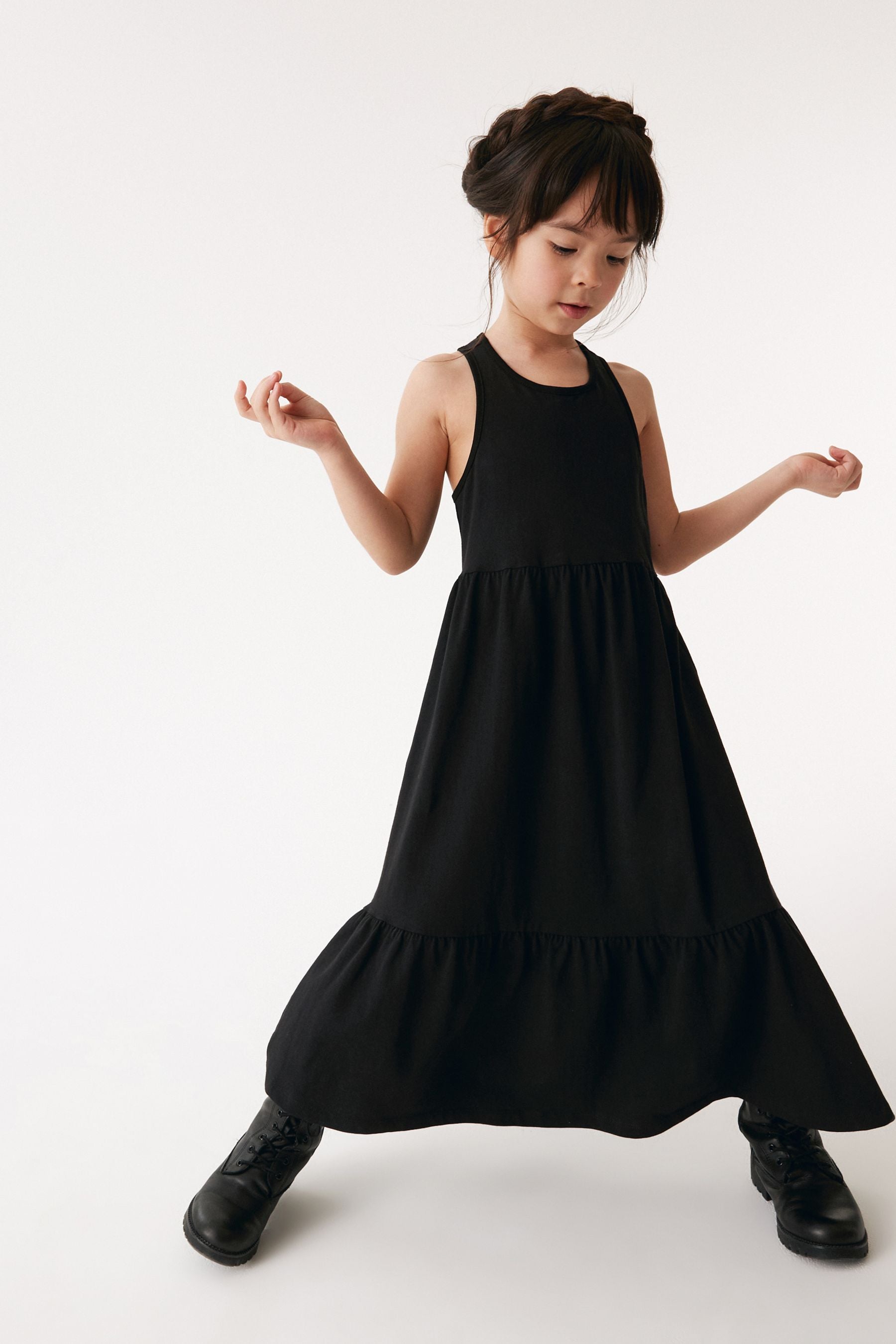 Black Back Detail Soft Jersey Midi Dress (3-16yrs)